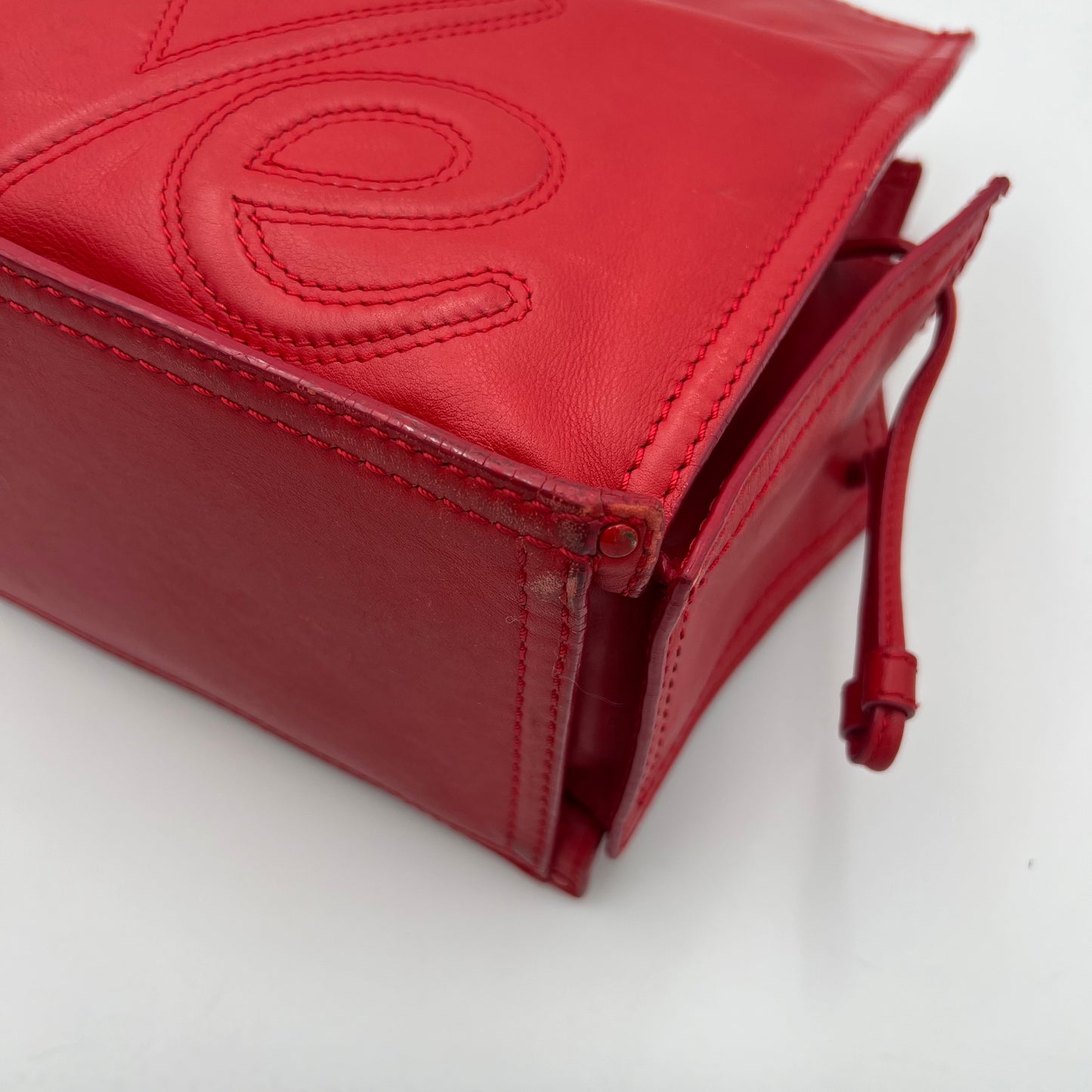 Loewe Red Leather Studded Crown Shopper Tote Shoulder Bag