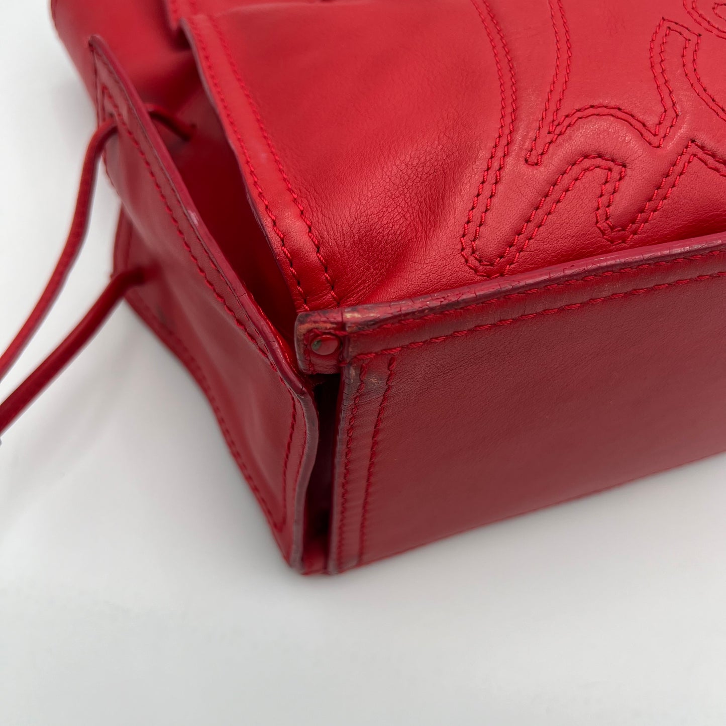 Loewe Red Leather Studded Crown Shopper Tote Shoulder Bag