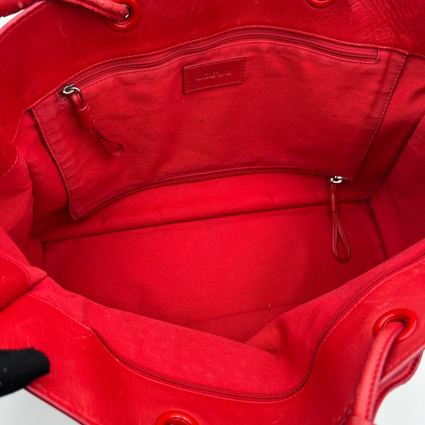 Loewe Red Leather Studded Crown Shopper Tote Shoulder Bag