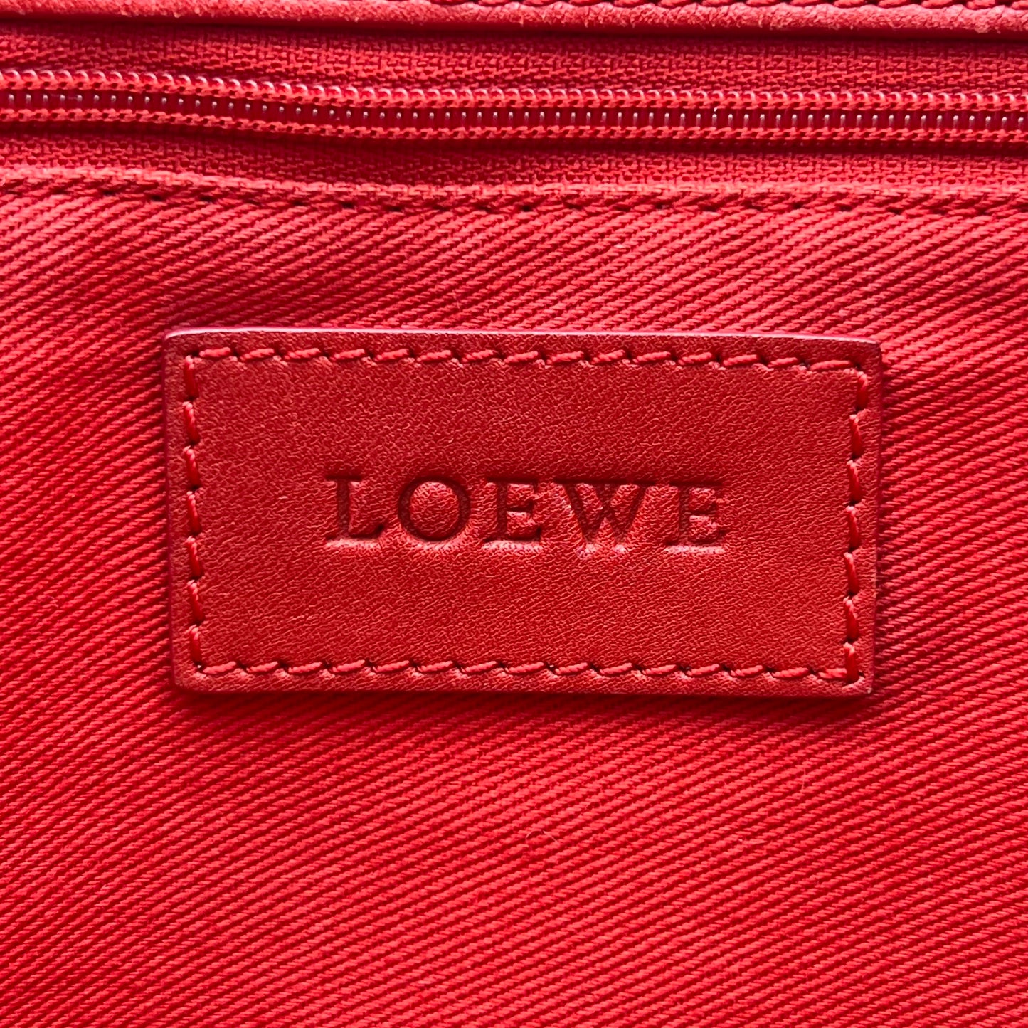 Loewe Red Leather Studded Crown Shopper Tote Shoulder Bag