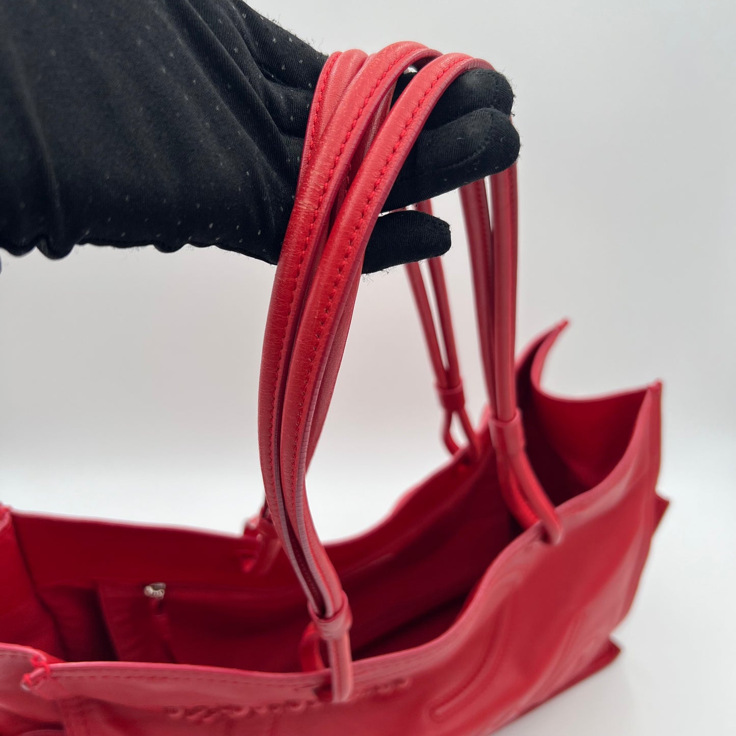 Loewe Red Leather Studded Crown Shopper Tote Shoulder Bag