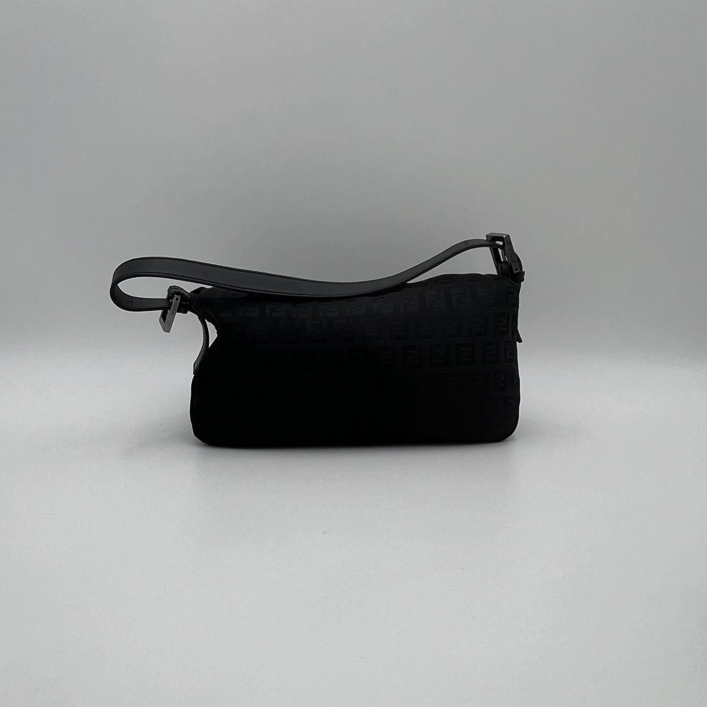 Fendi Black Zucchino Double Flap Baguette