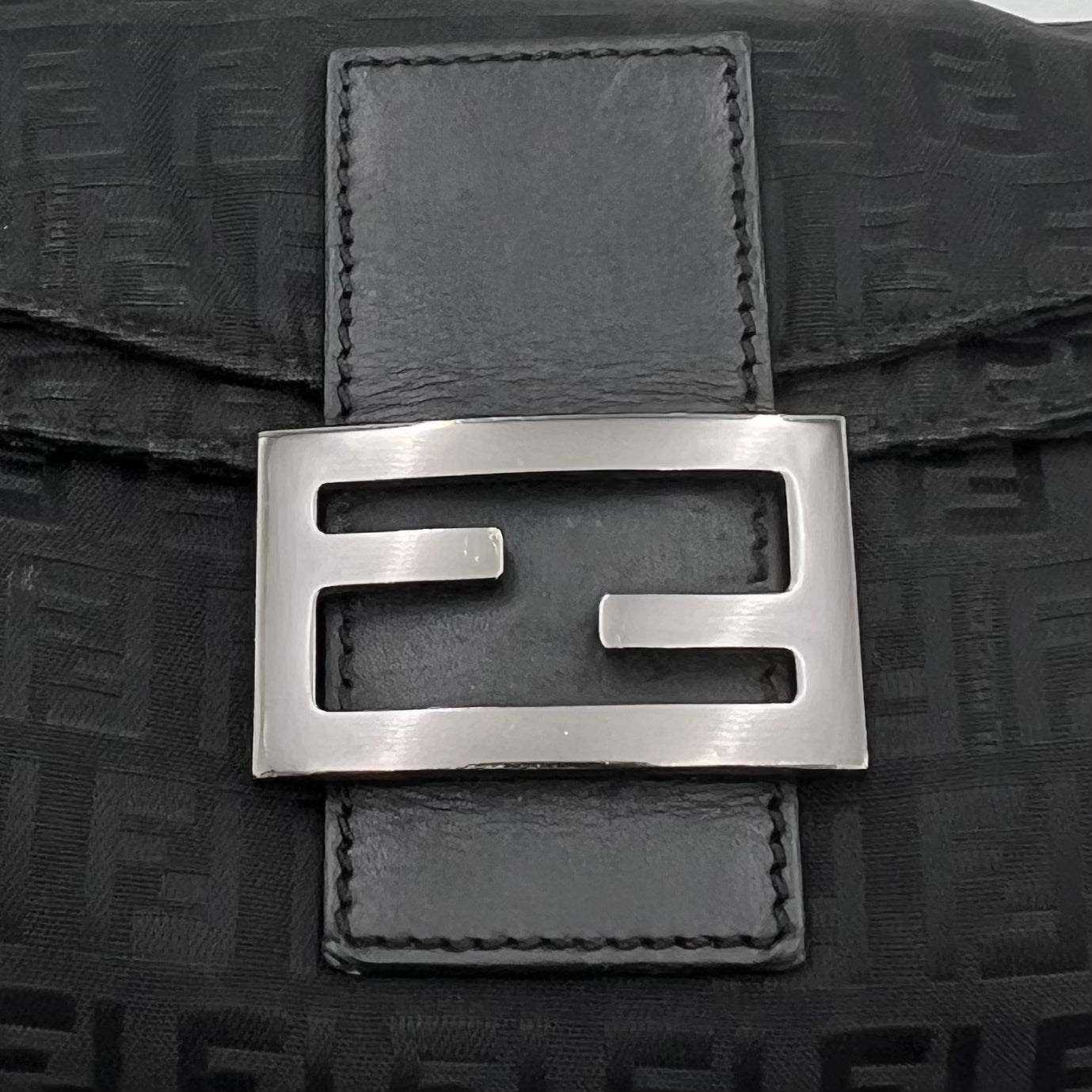 Fendi Black Zucchino Double Flap Baguette