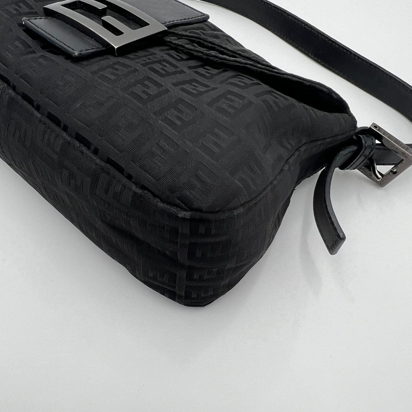 Fendi Black Zucchino Double Flap Baguette