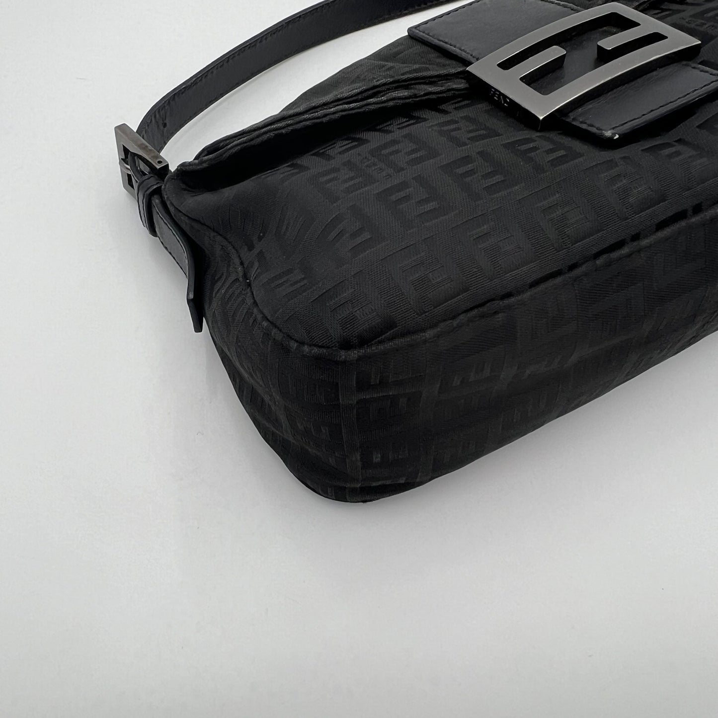 Fendi Black Zucchino Double Flap Baguette