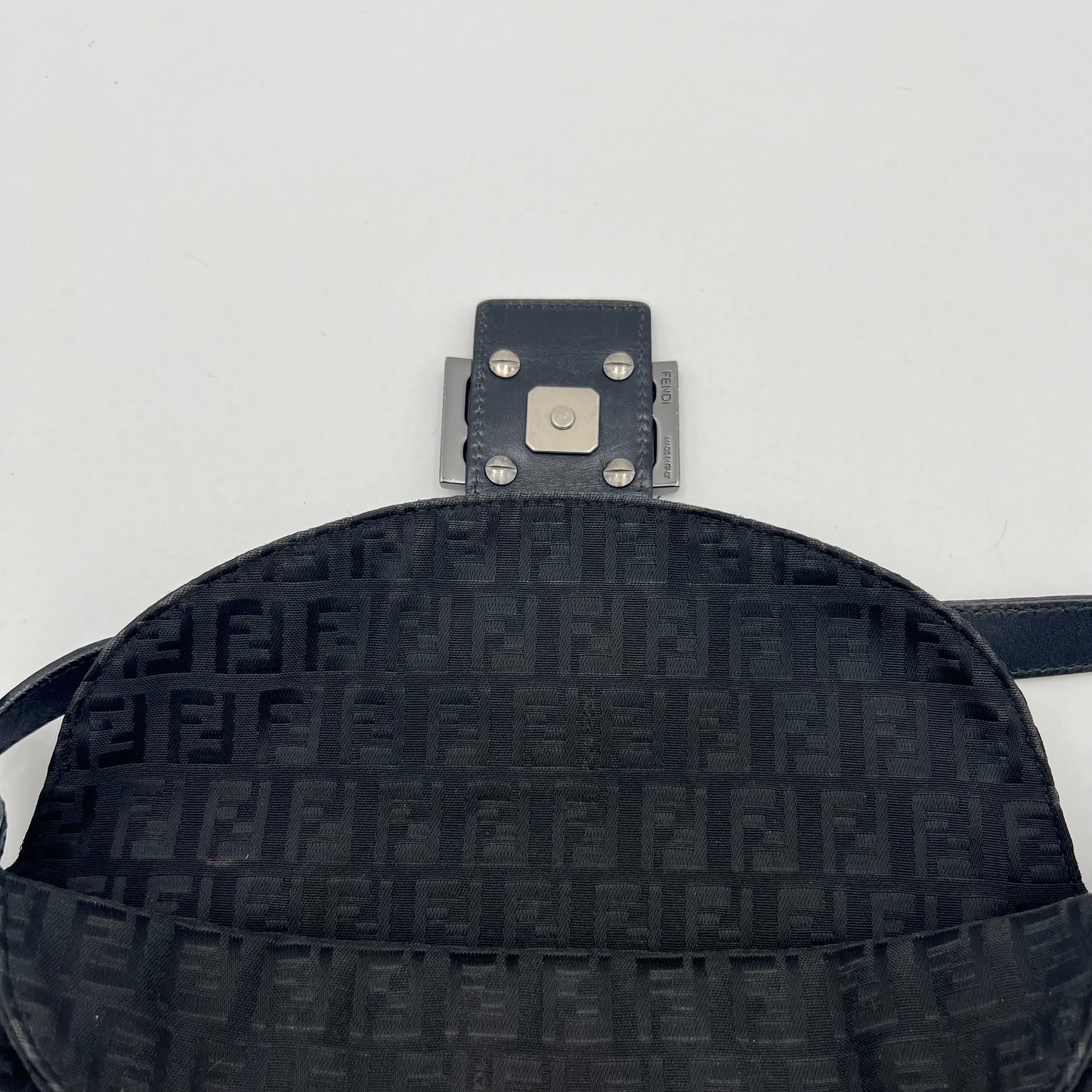 Fendi Black Zucchino Double Flap Baguette