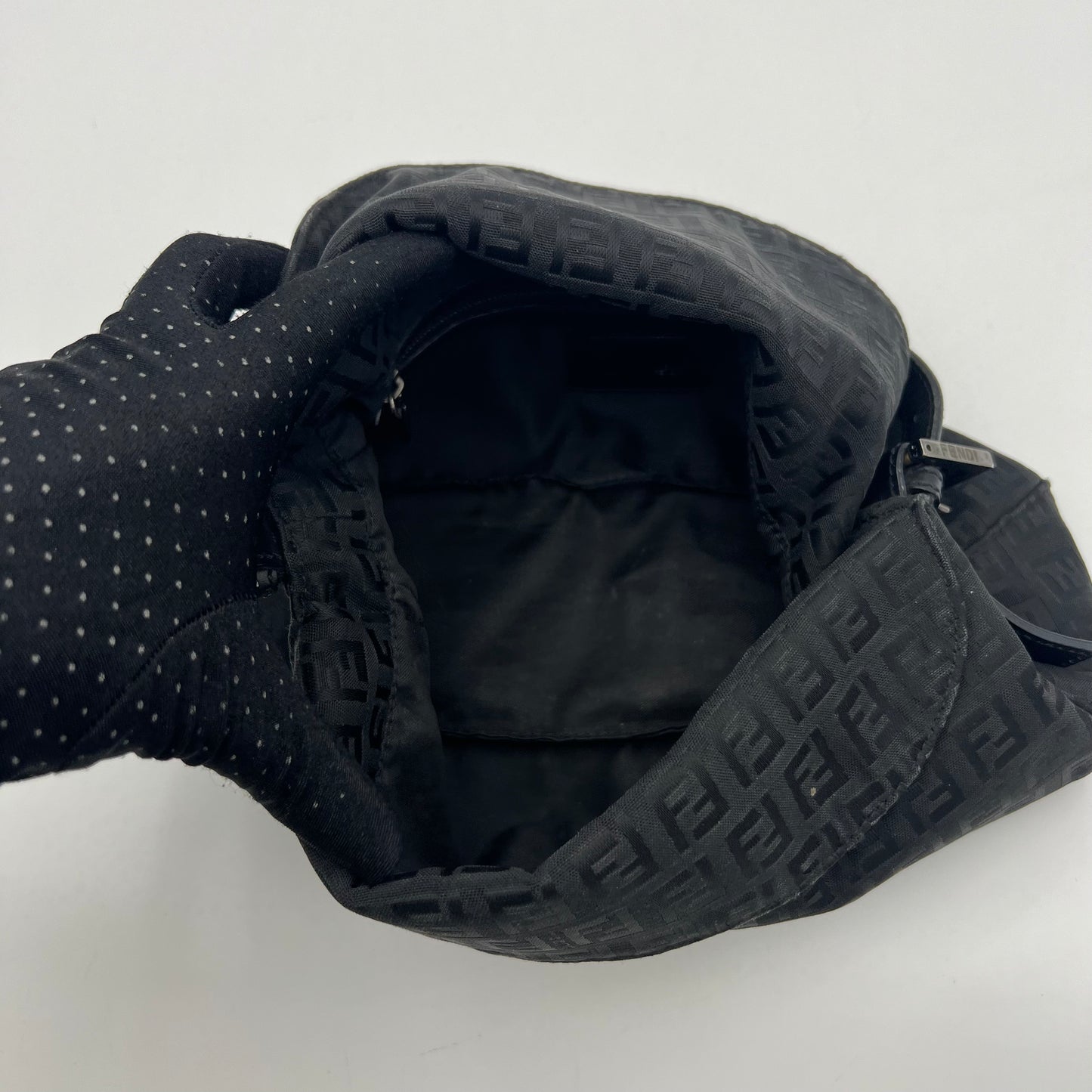 Fendi Black Zucchino Double Flap Baguette