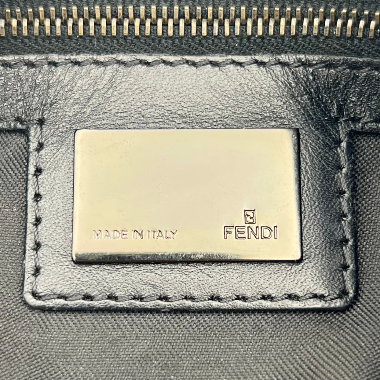 Fendi Black Zucchino Double Flap Baguette