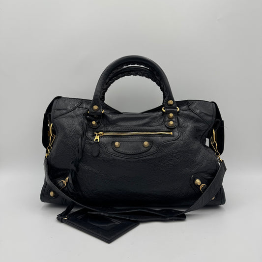 Balenciaga Black Leather Giant 12 City GHW