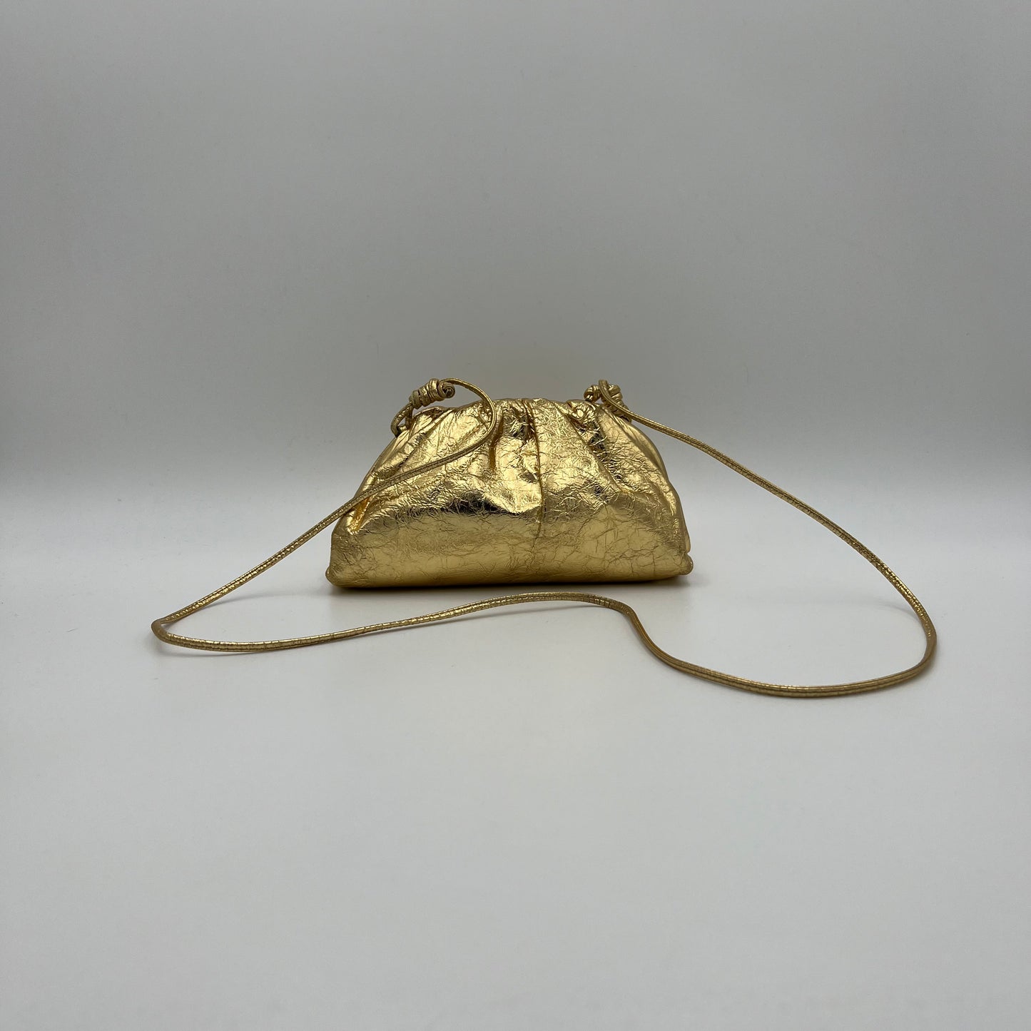 Bottega Veneta Gold Foil Leather Mini The Pouch Bag
