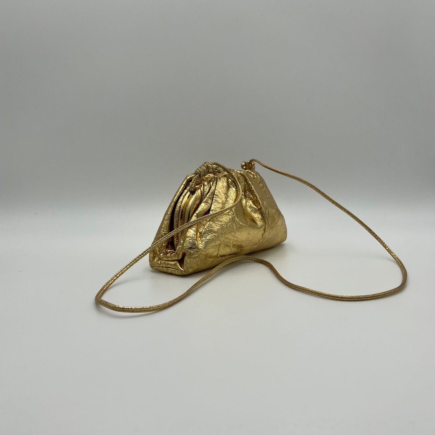Bottega Veneta Gold Foil Leather Mini The Pouch Bag