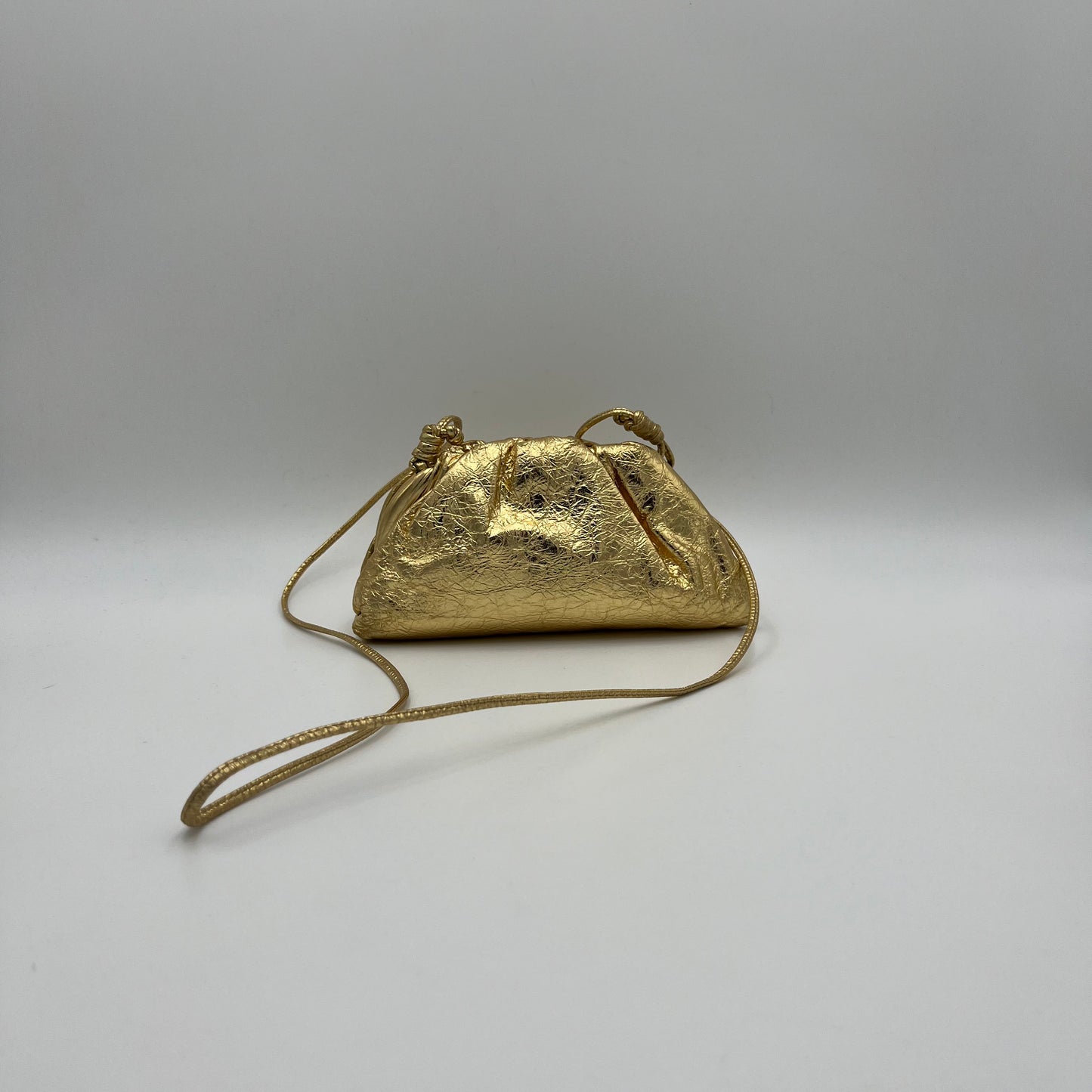 Bottega Veneta Gold Foil Leather Mini The Pouch Bag