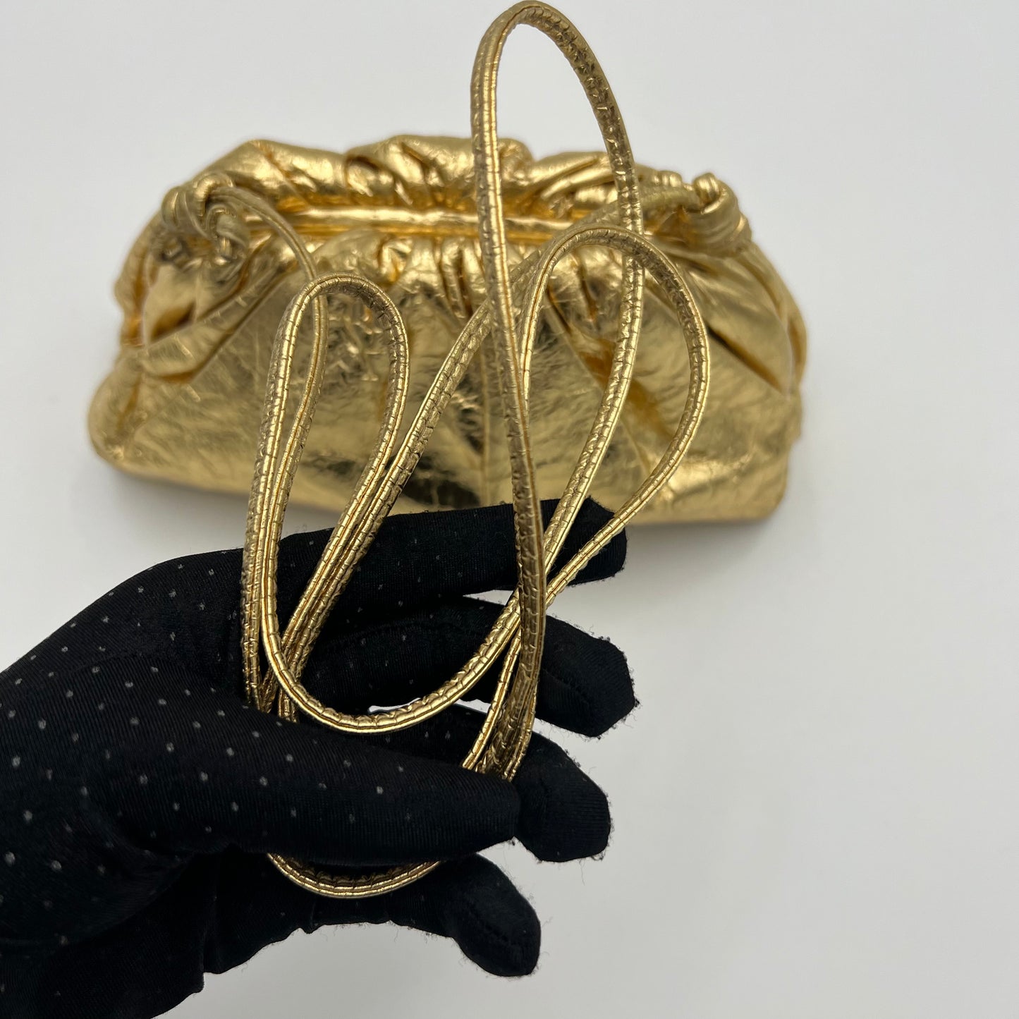 Bottega Veneta Gold Foil Leather Mini The Pouch Bag