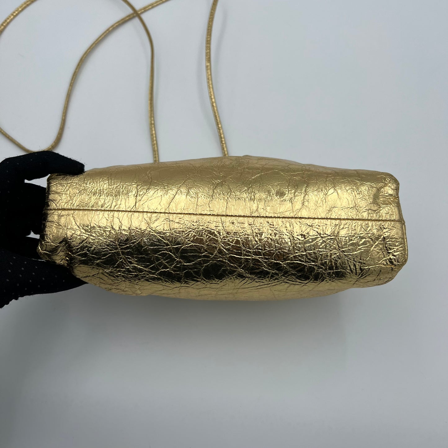 Bottega Veneta Gold Foil Leather Mini The Pouch Bag