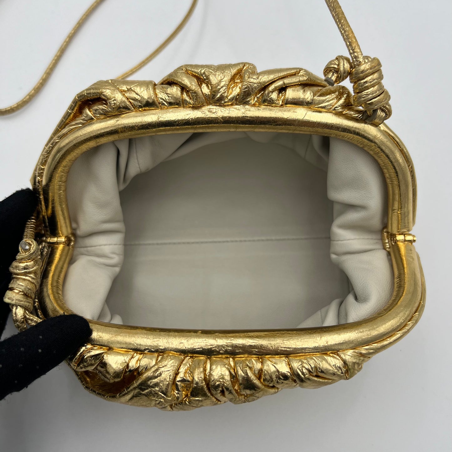 Bottega Veneta Gold Foil Leather Mini The Pouch Bag