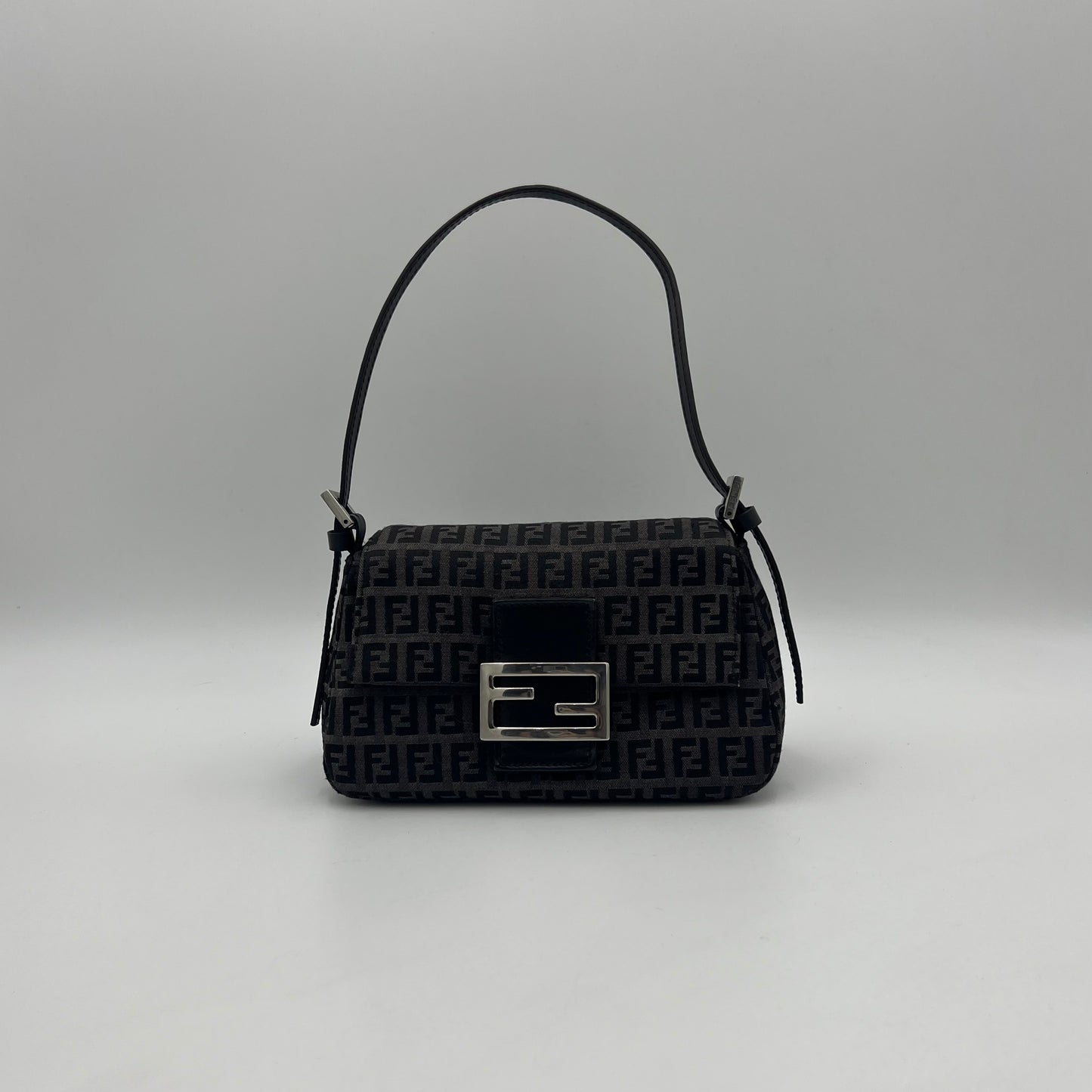 Fendi Black Zucchino Mini Mamma Baguette