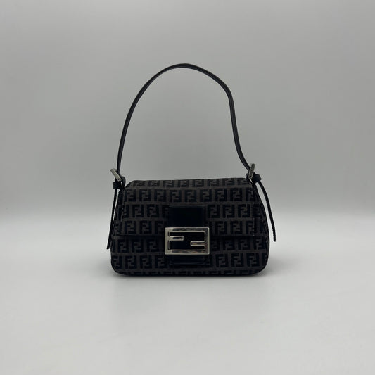 Fendi Black Zucchino Mini Mamma Baguette