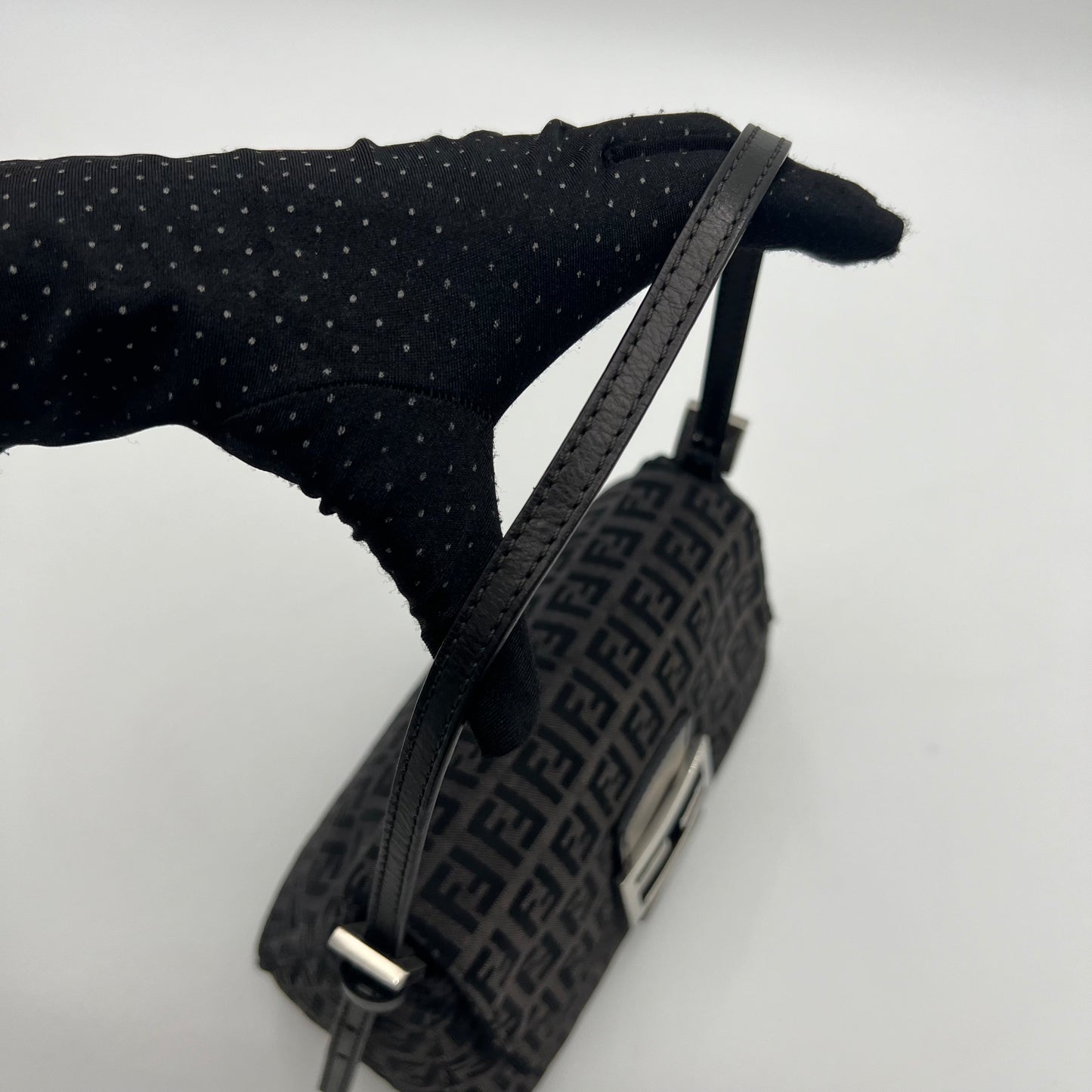 Fendi Black Zucchino Mini Mamma Baguette