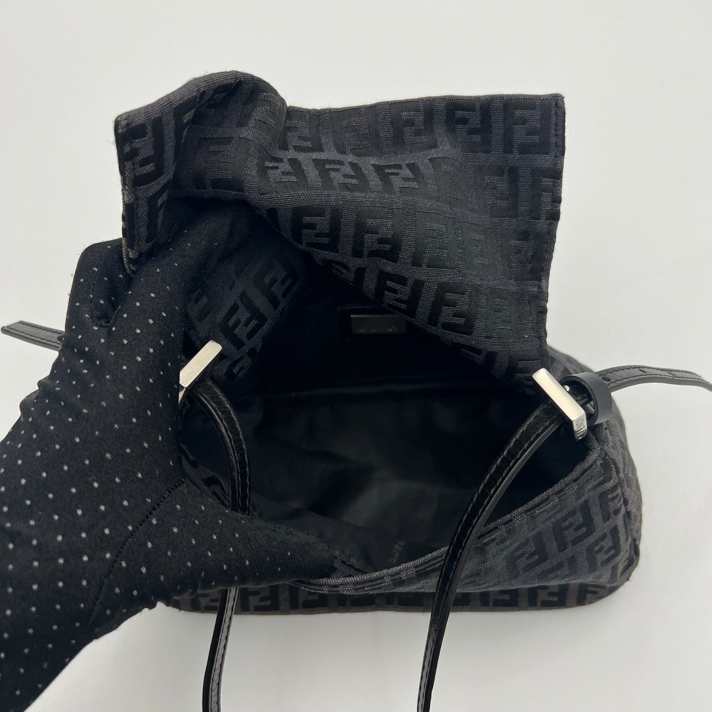 Fendi Black Zucchino Mini Mamma Baguette