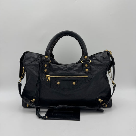 Balenciaga Black Leather Giant 12 City GHW
