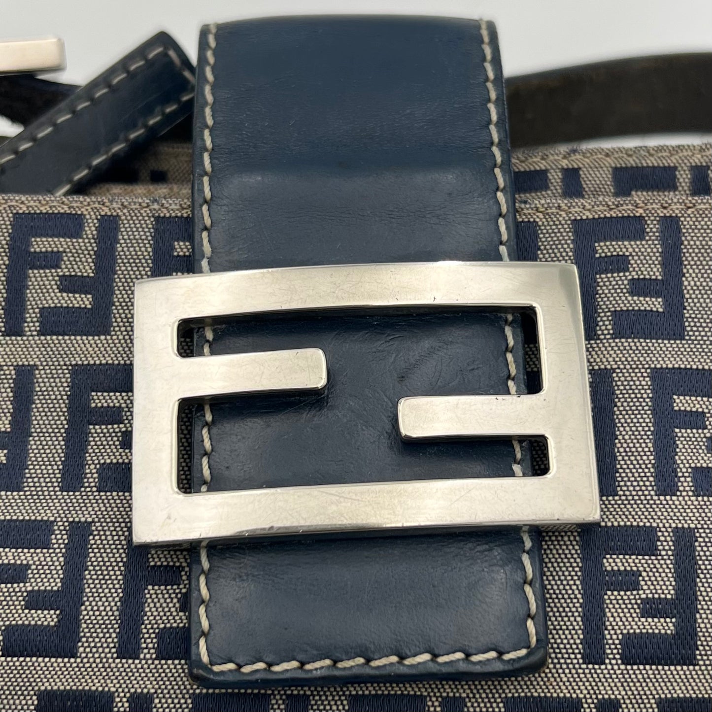 Fendi Dark Blue Zucchino Mini Baguette