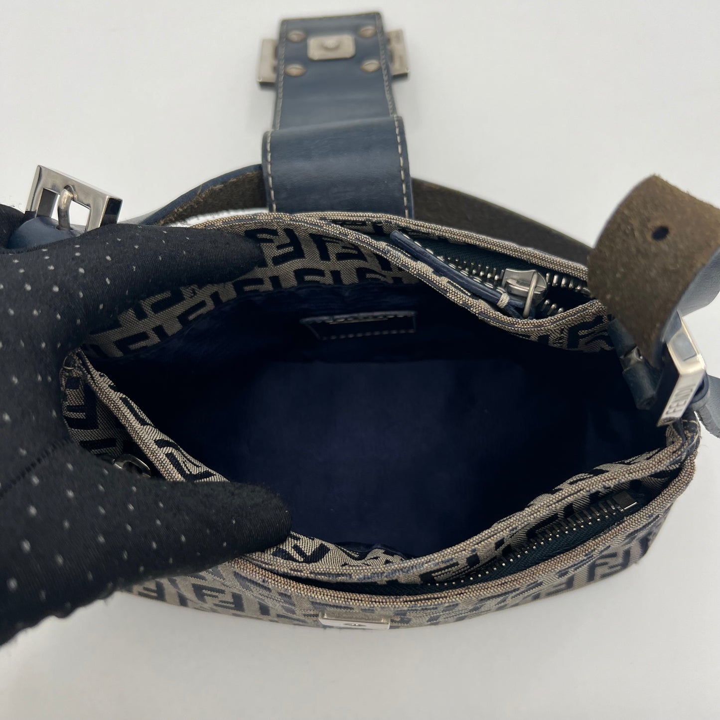Fendi Dark Blue Zucchino Mini Baguette