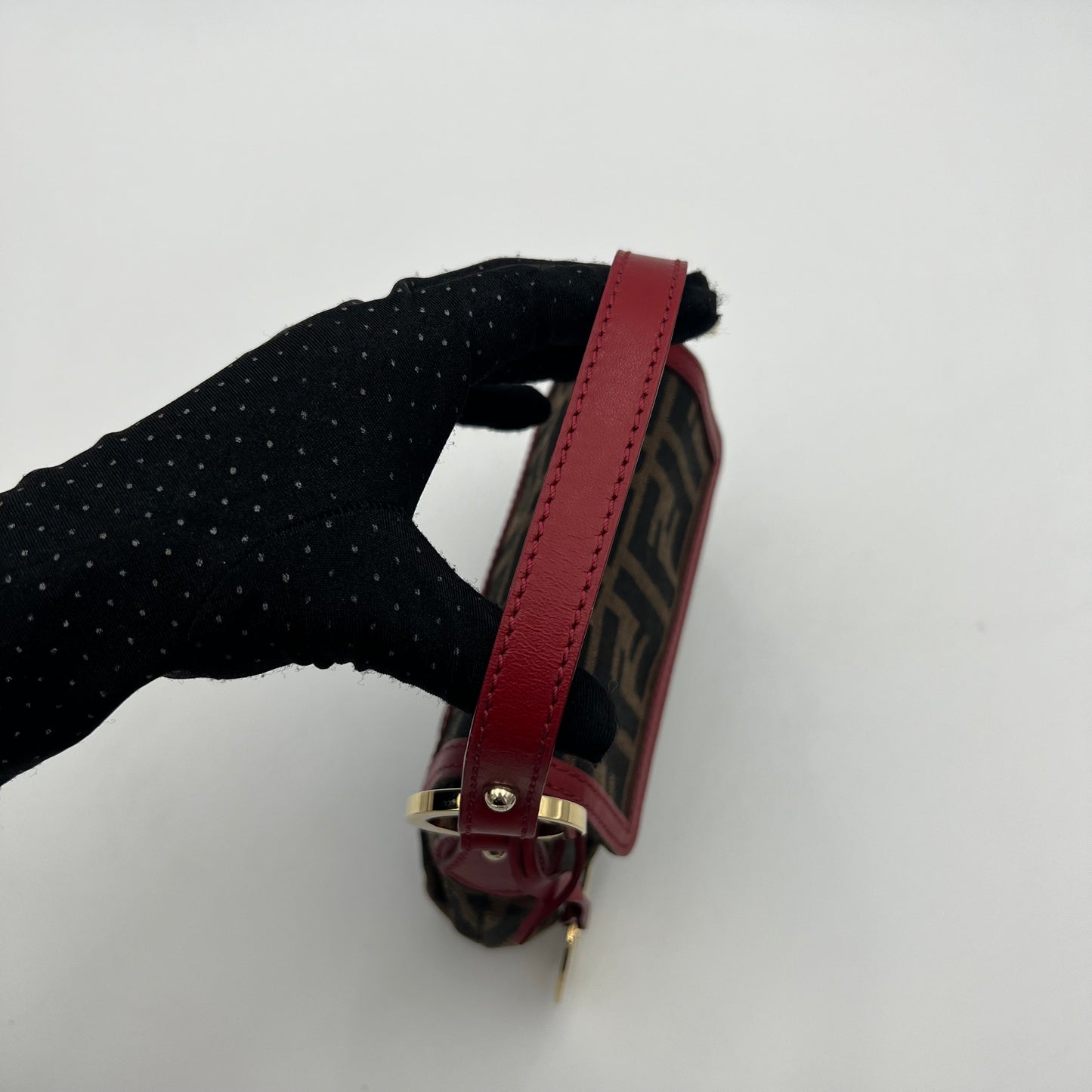 Fendi Tobacco Zucca Burgundy Leather Trimmed Mini Chef Flap Baguette