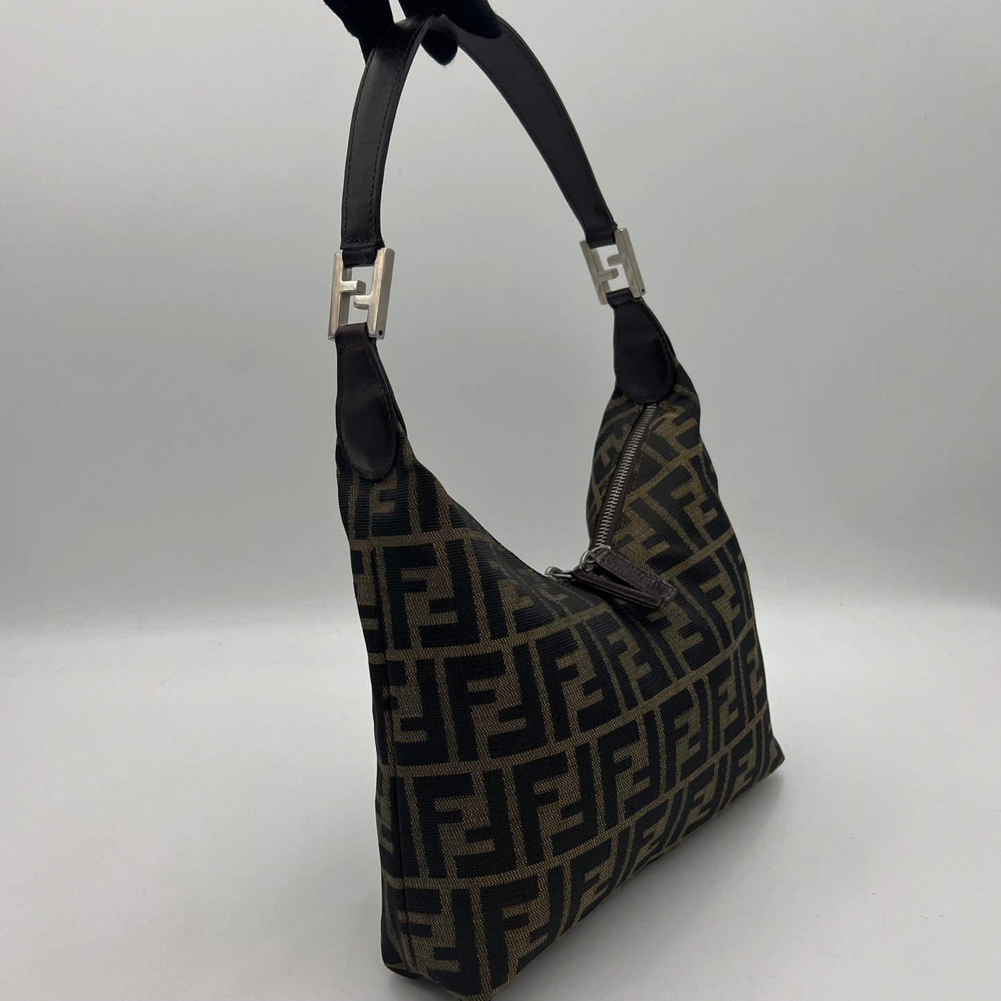 Fendi Tobacco Zucca V Hobo Shoulder Bag