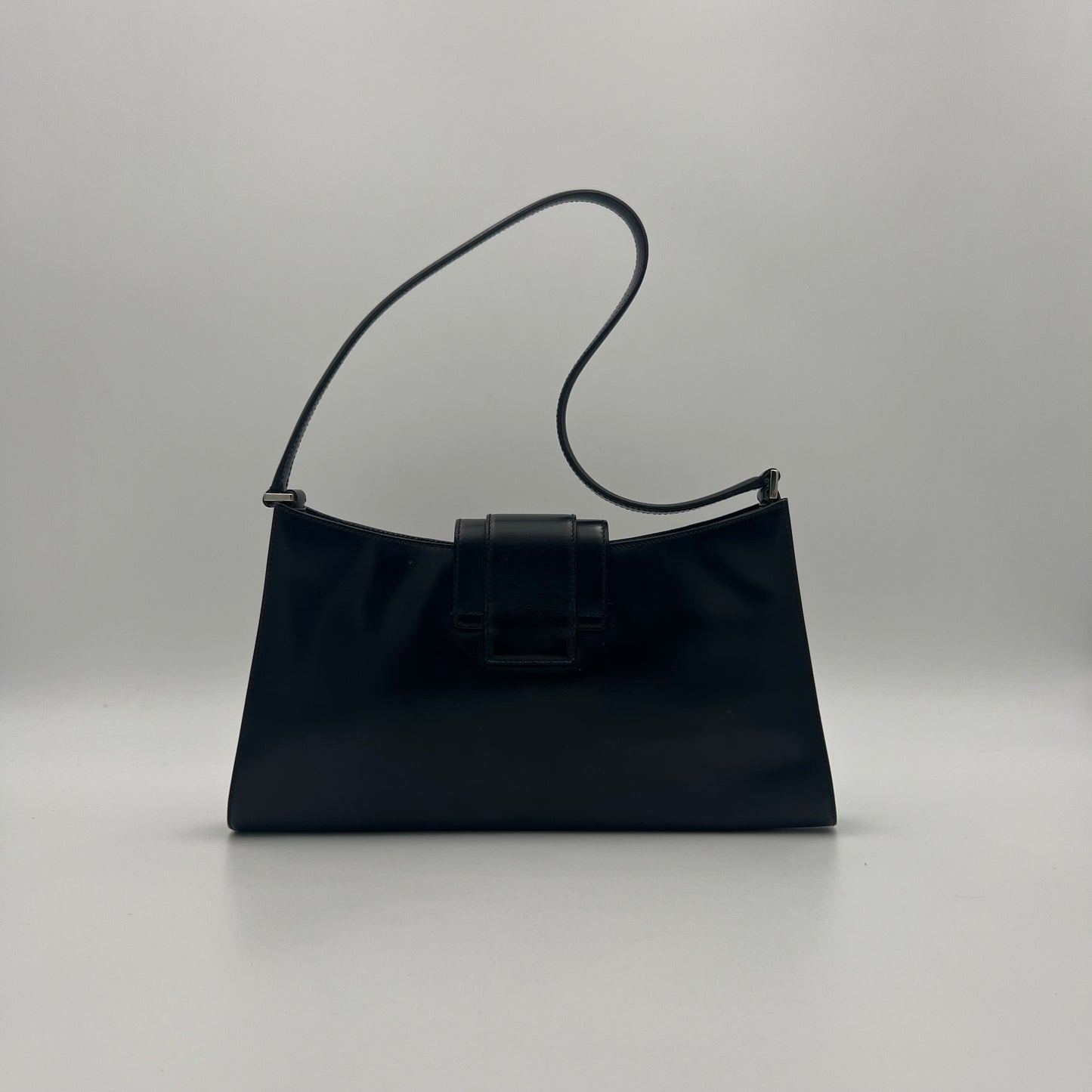 Salvatore Ferragamo Black Leather Silver Tone Gancini Buckle Hobo Shoulder