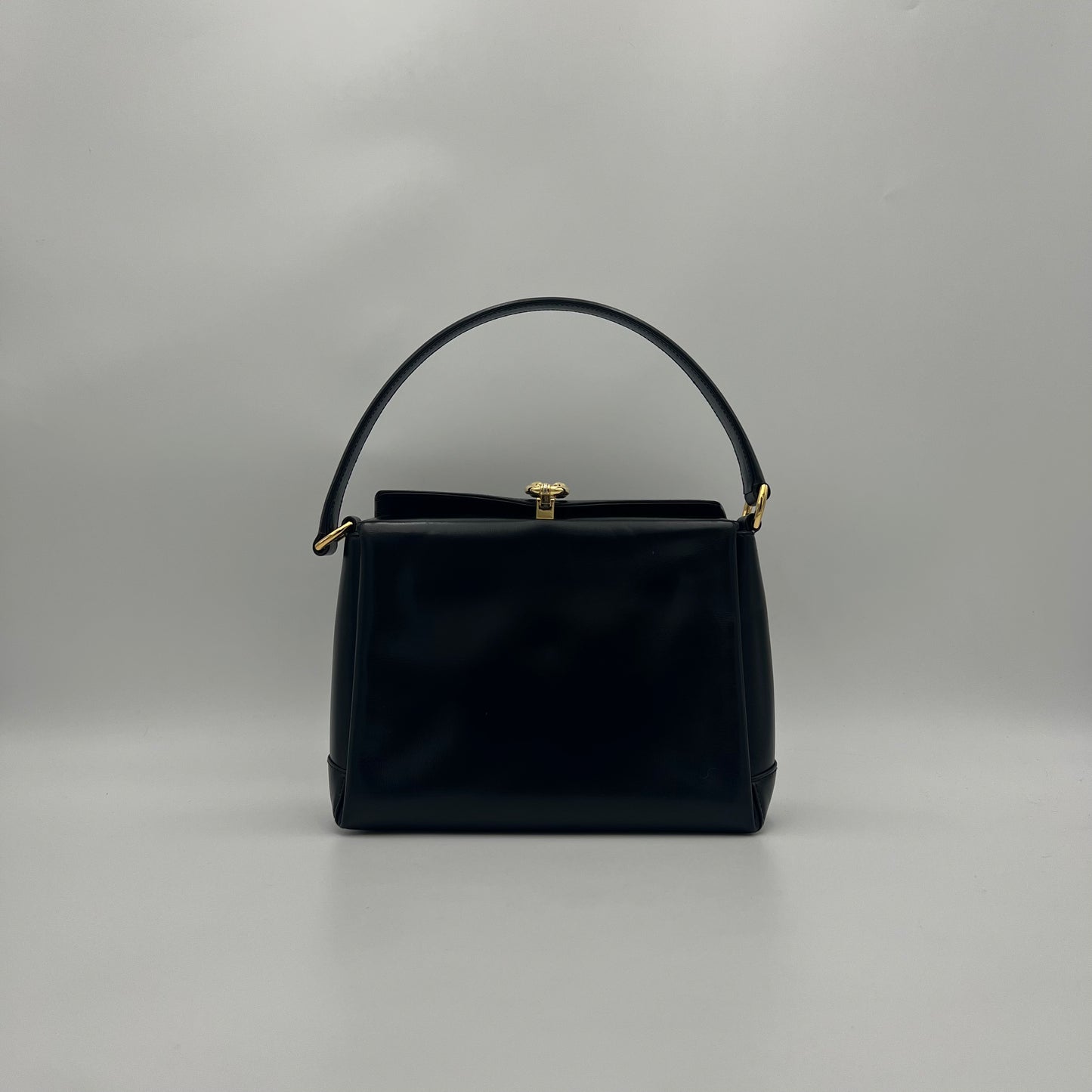 Gucci Black Leather Horseshoe Clasp Box Handbag