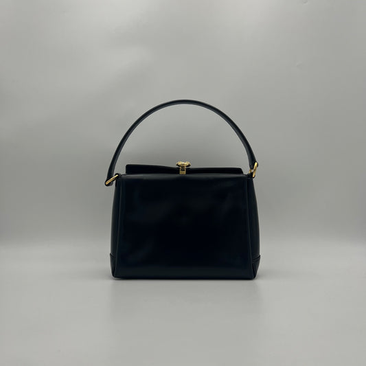 Gucci Black Leather Horseshoe Clasp Box Handbag