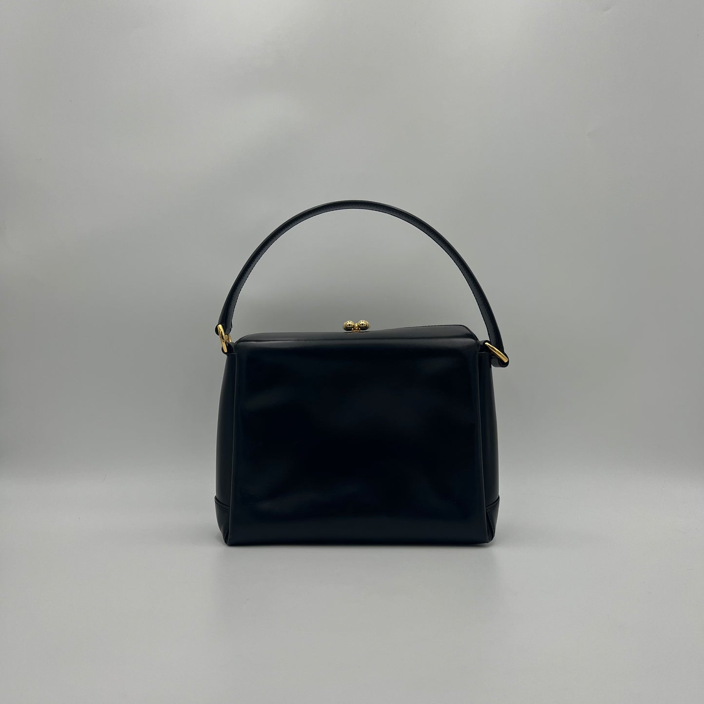 Gucci Black Leather Horseshoe Clasp Box Handbag