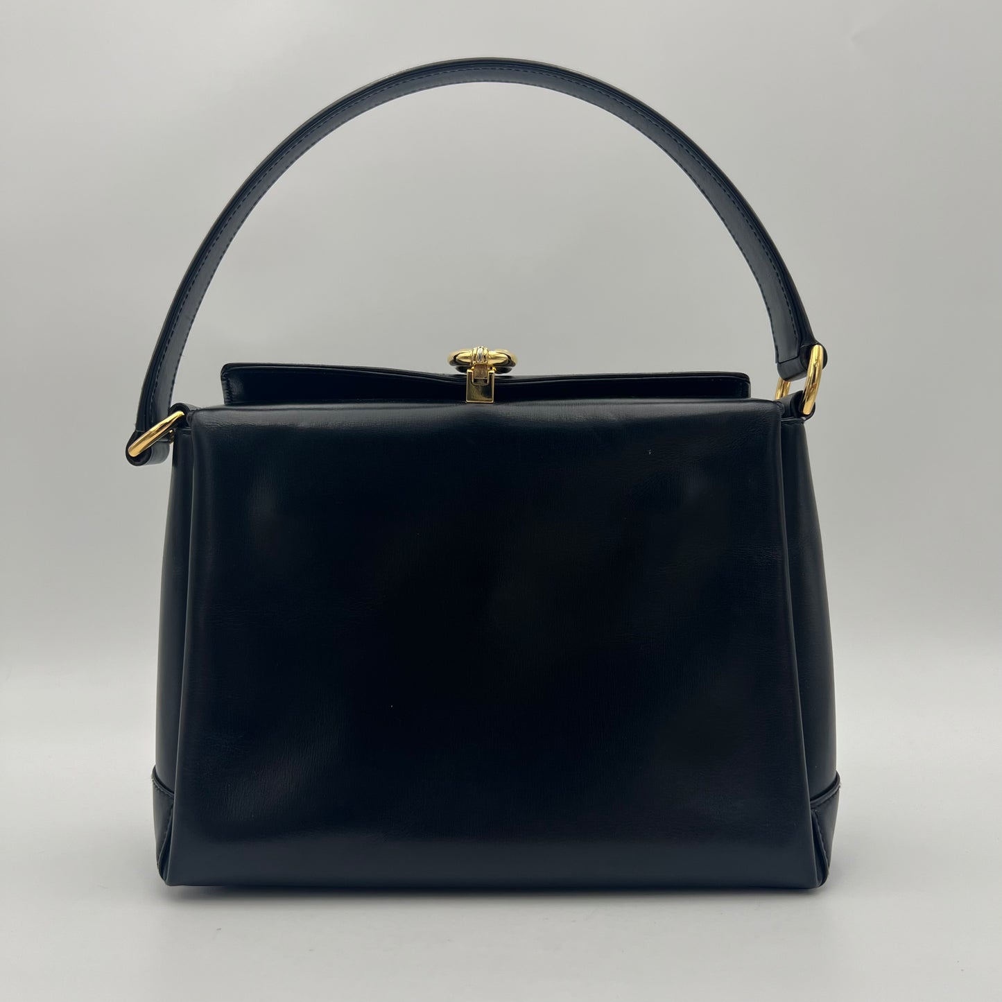Gucci Black Leather Horseshoe Clasp Box Handbag