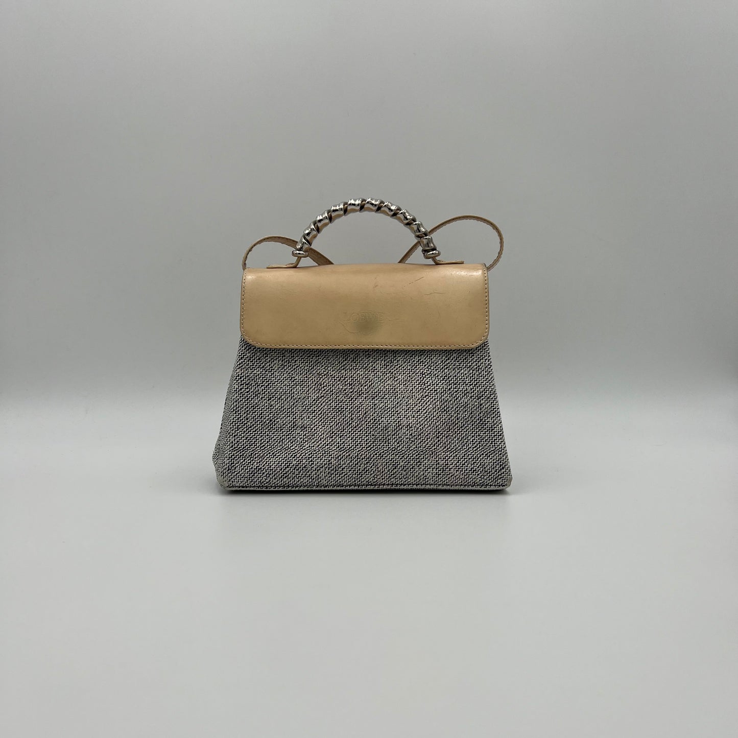 Loewe Beige Patent Leather Twist Handle Velasquez Two-Way Handbag