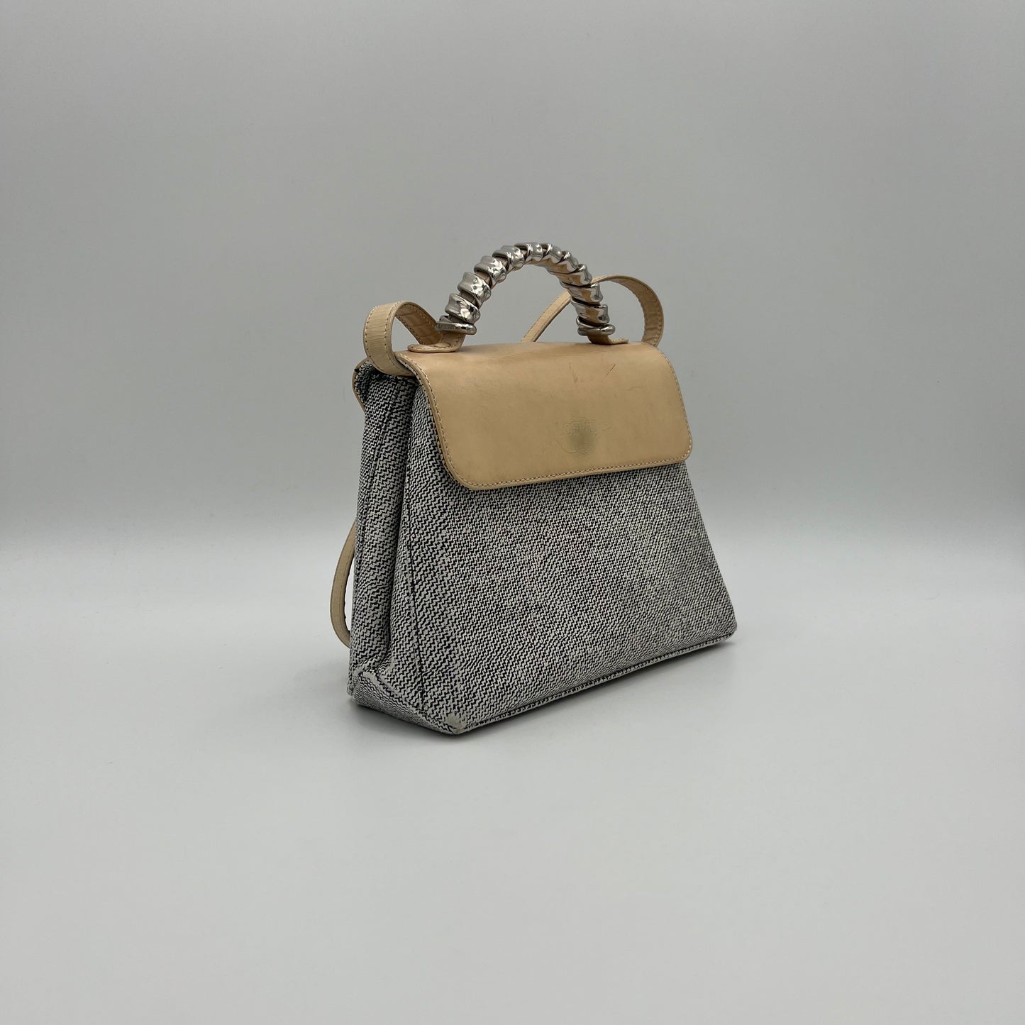 Loewe Beige Patent Leather Twist Handle Velasquez Two-Way Handbag