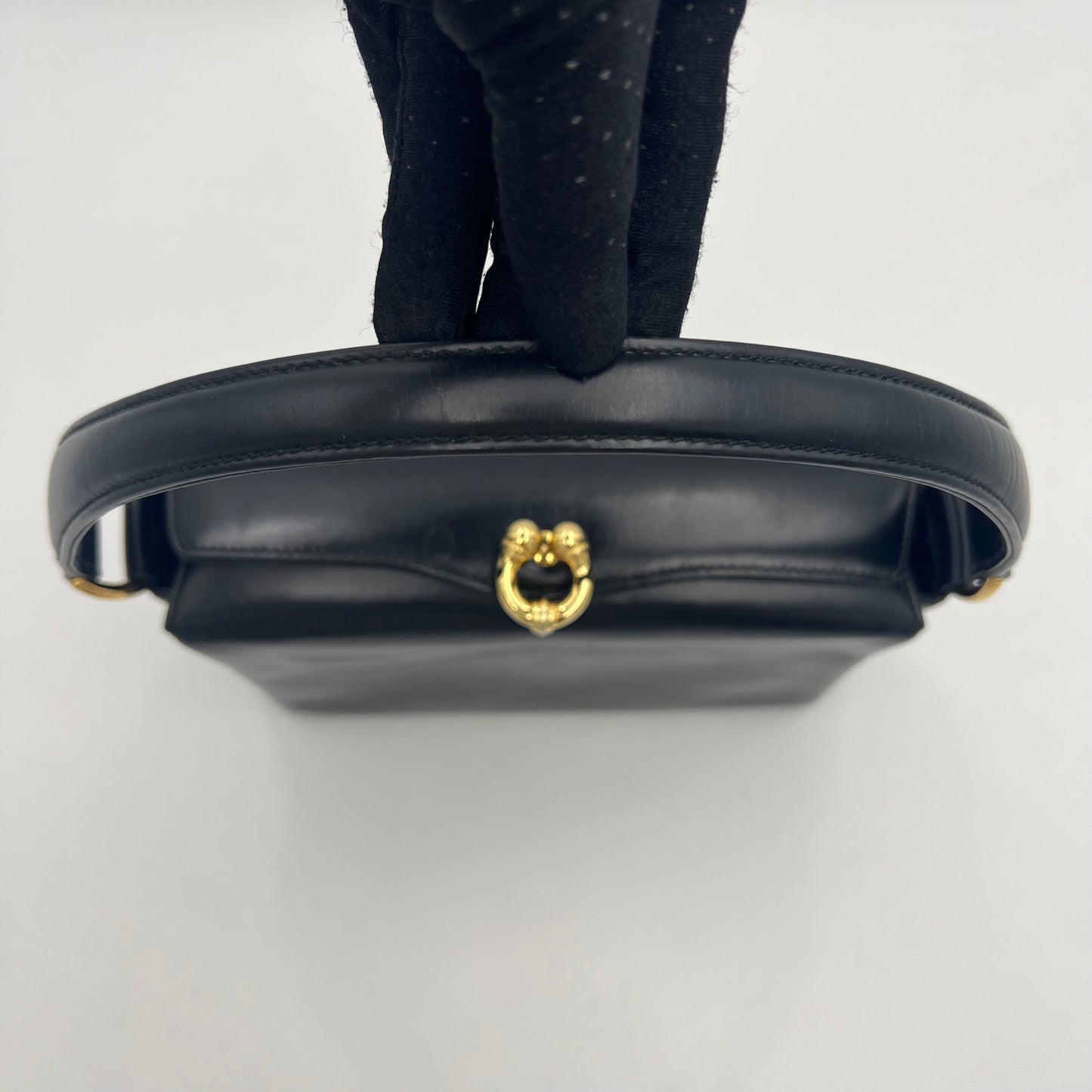 Gucci Black Leather Horseshoe Clasp Box Handbag