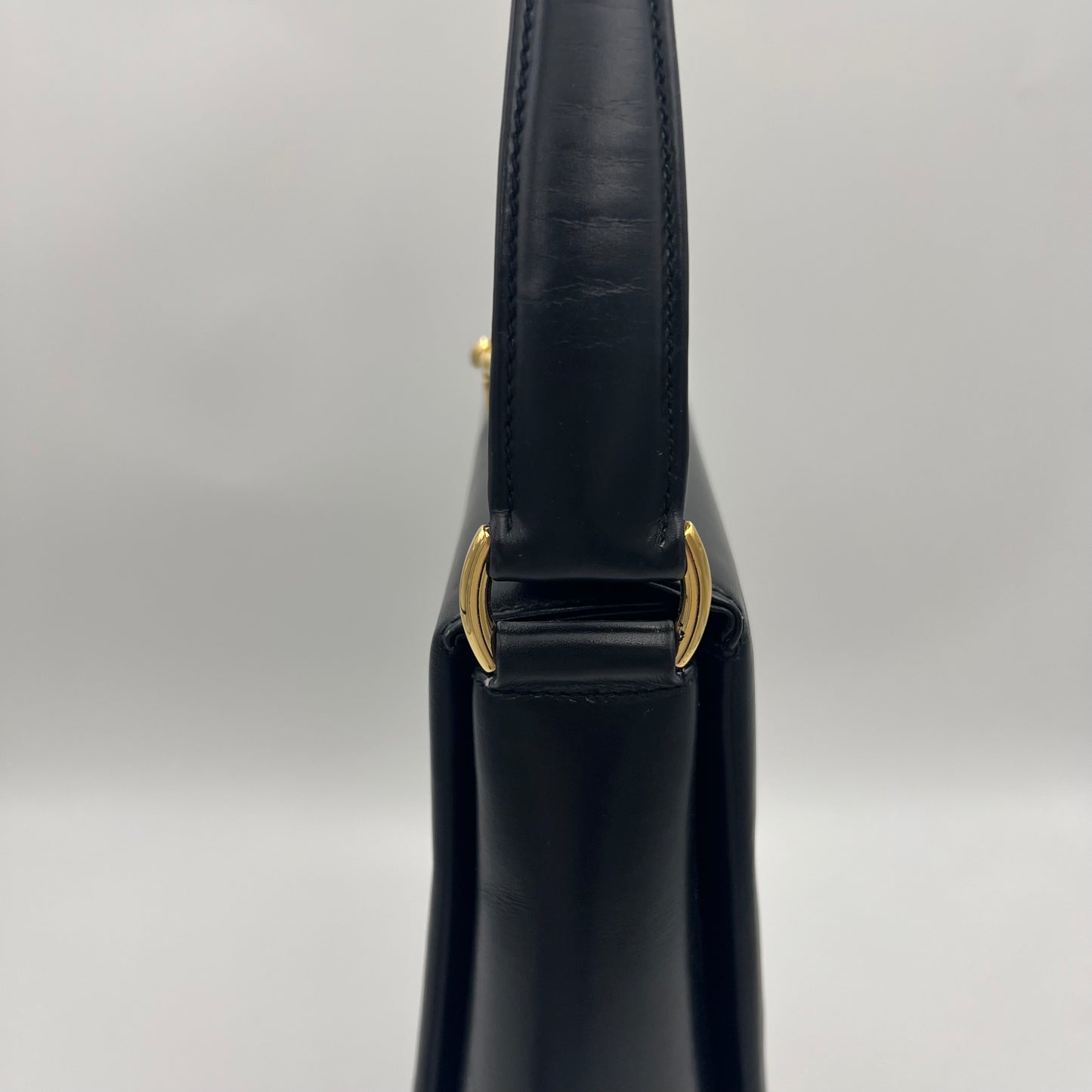 Gucci Black Leather Horseshoe Clasp Box Handbag