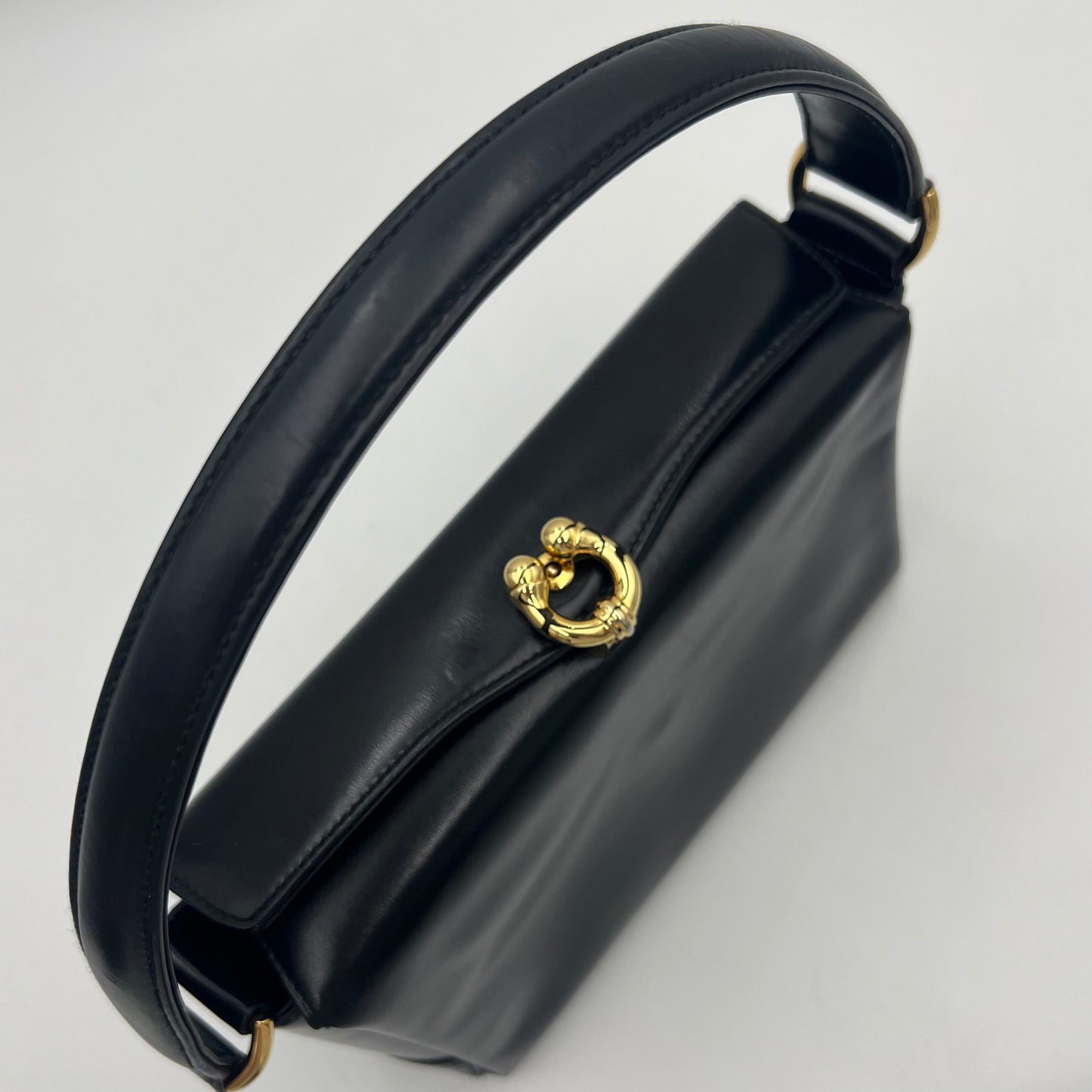 Gucci Black Leather Horseshoe Clasp Box Handbag