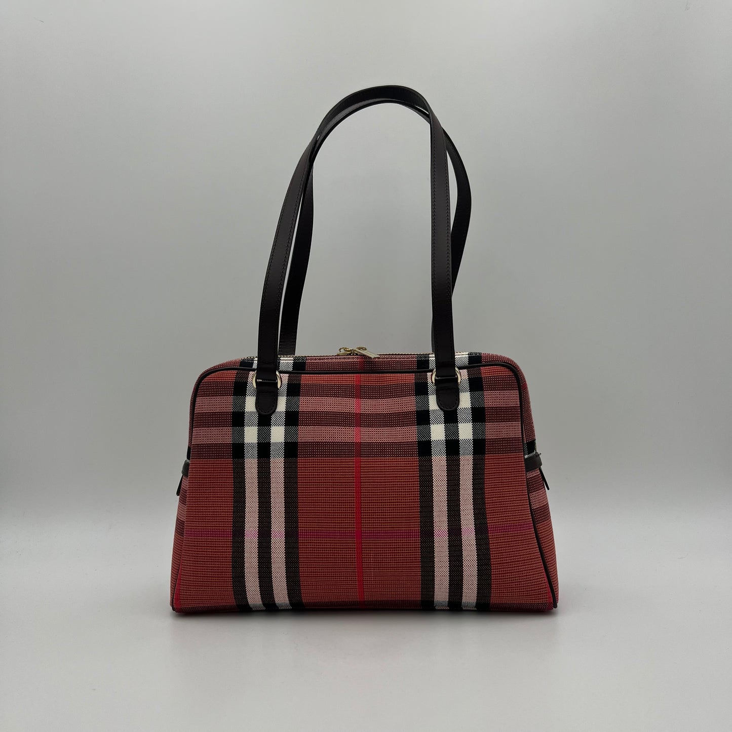 Burberry Pink Nova Check Canvas and Brown Leather Shoulder Bag