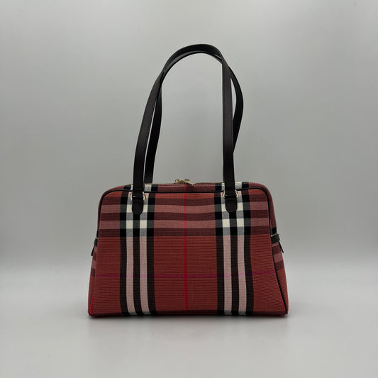 Burberry Pink Nova Check Canvas and Brown Leather Shoulder Bag