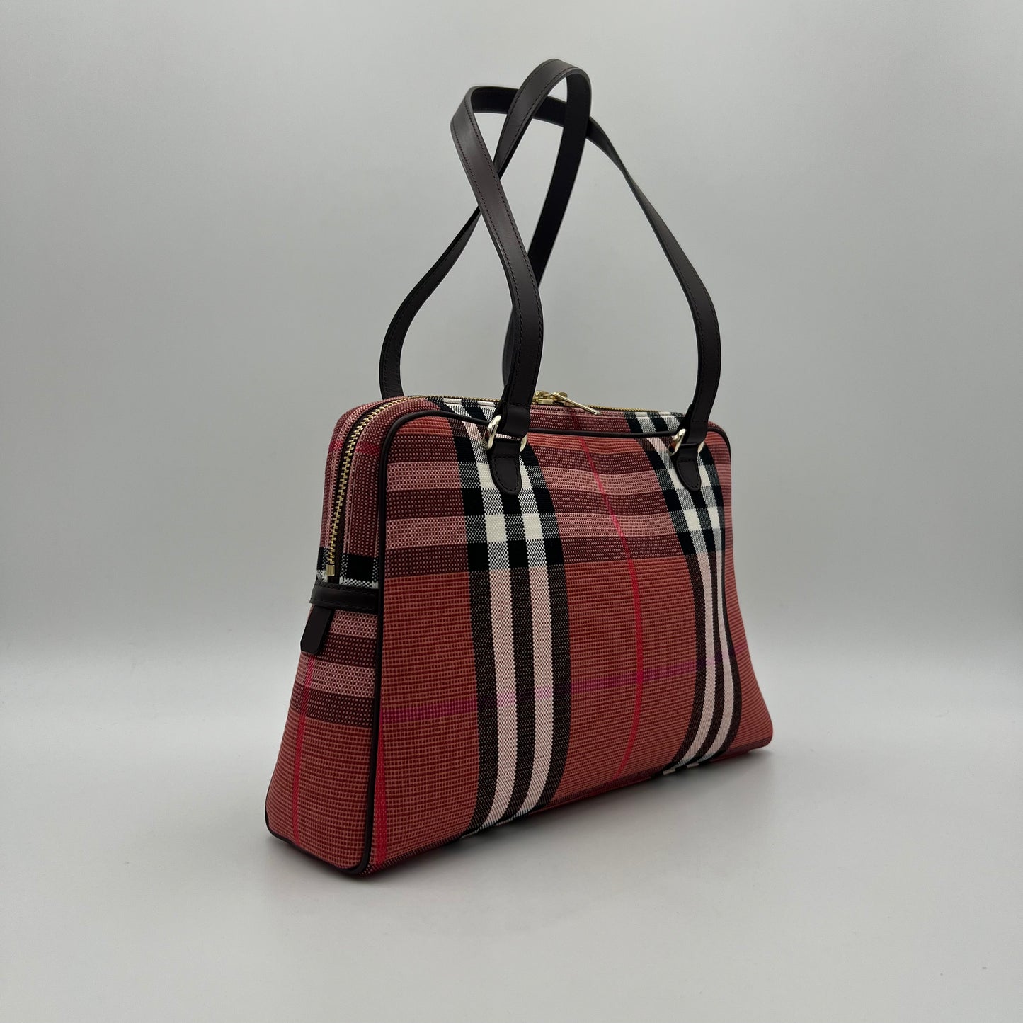 Burberry Pink Nova Check Canvas and Brown Leather Shoulder Bag