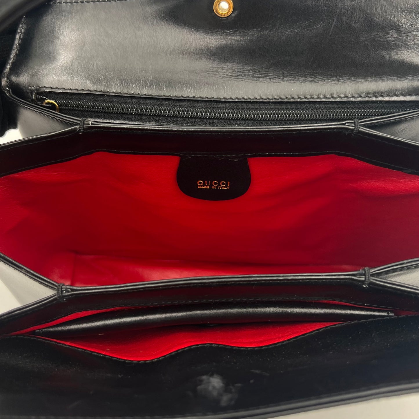 Gucci Black Leather Horseshoe Clasp Box Handbag