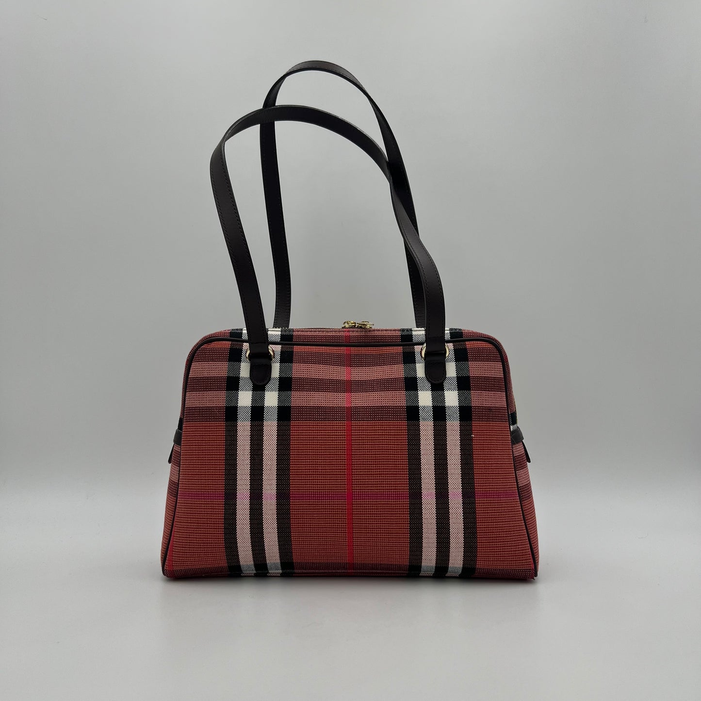 Burberry Pink Nova Check Canvas and Brown Leather Shoulder Bag