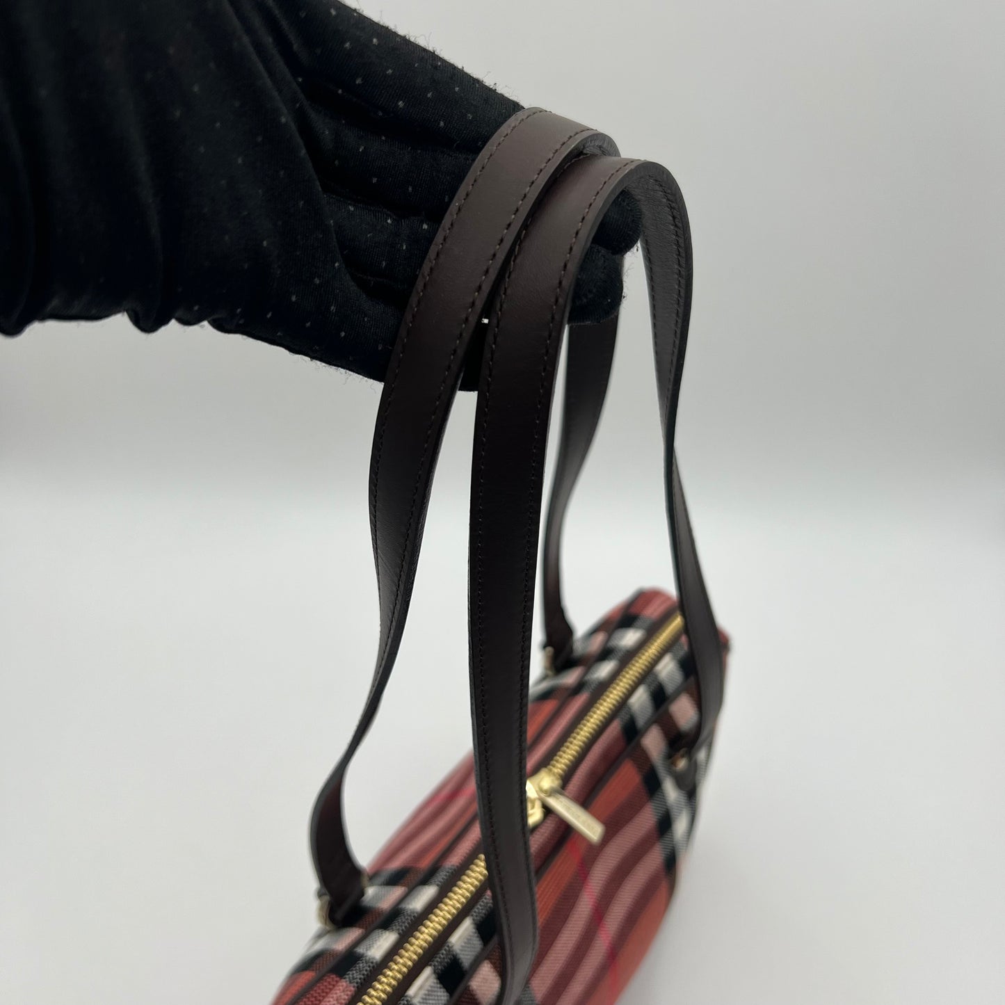 Burberry Pink Nova Check Canvas and Brown Leather Shoulder Bag