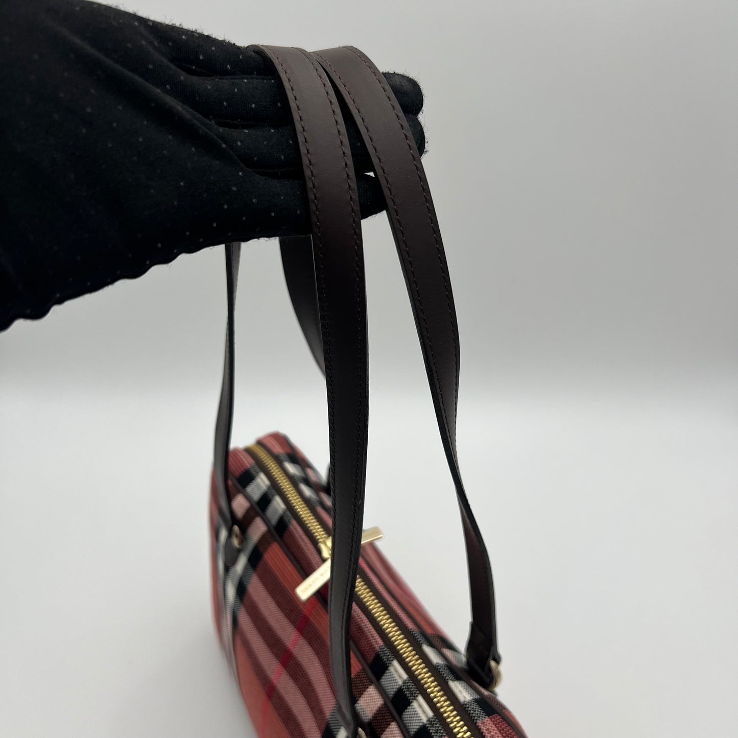 Burberry Pink Nova Check Canvas and Brown Leather Shoulder Bag