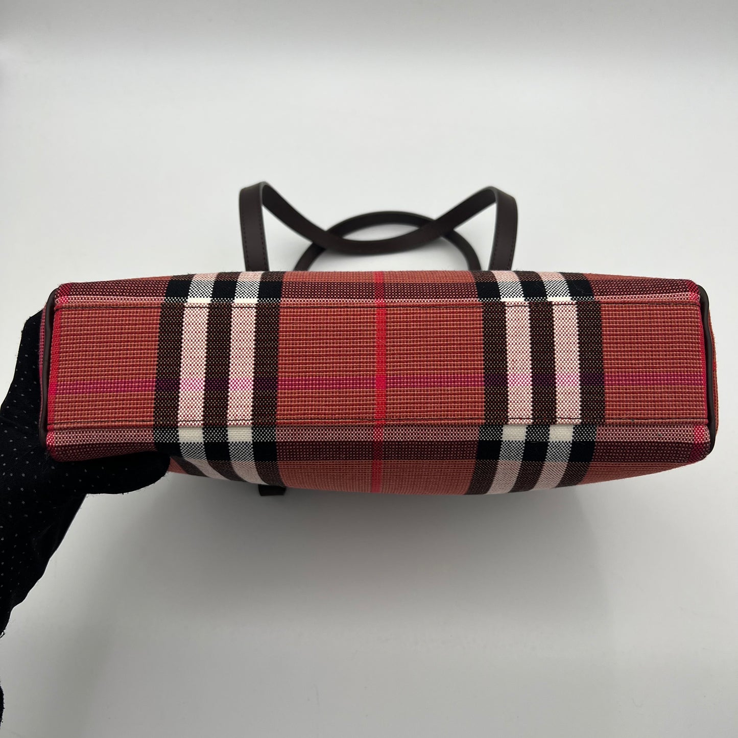 Burberry Pink Nova Check Canvas and Brown Leather Shoulder Bag