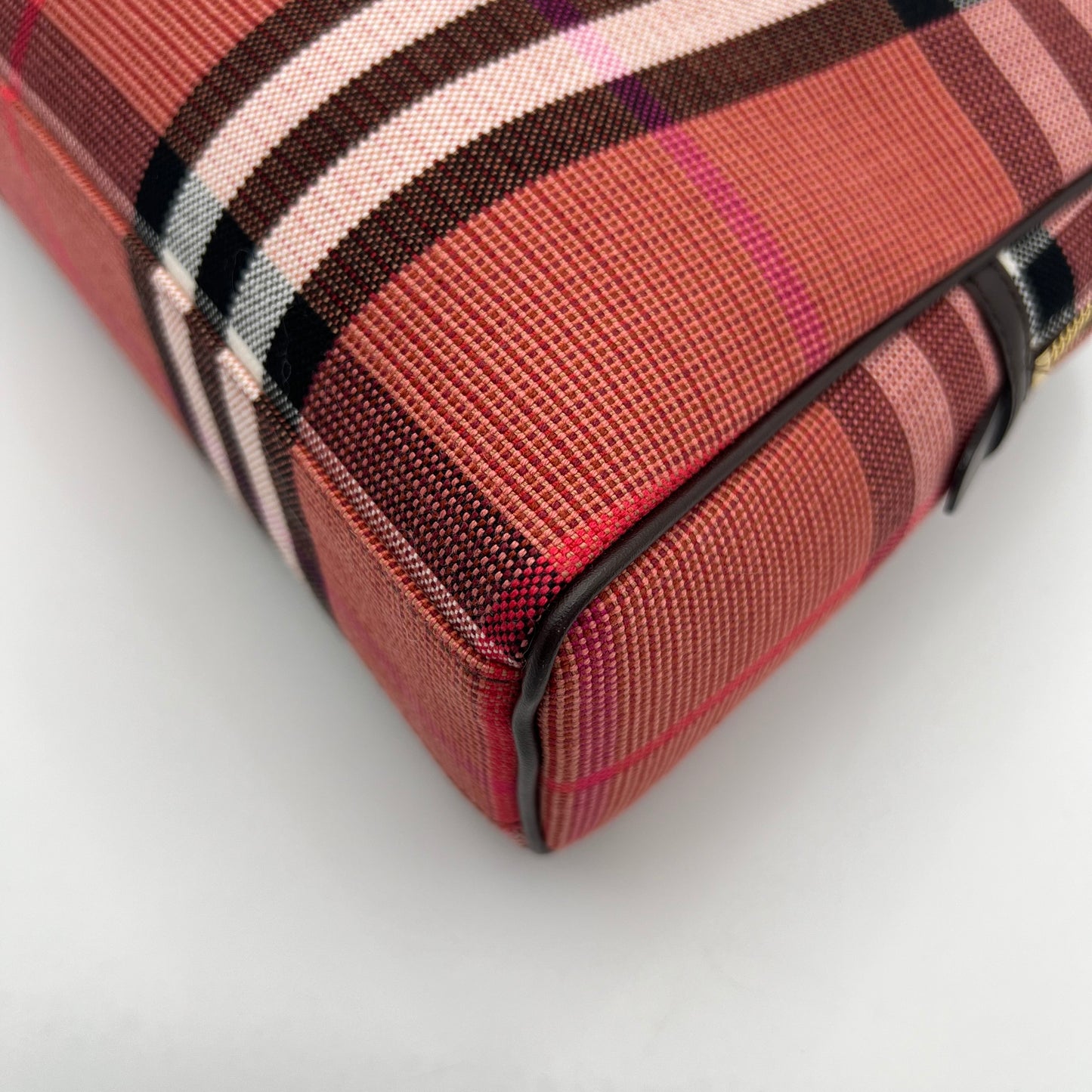 Burberry Pink Nova Check Canvas and Brown Leather Shoulder Bag