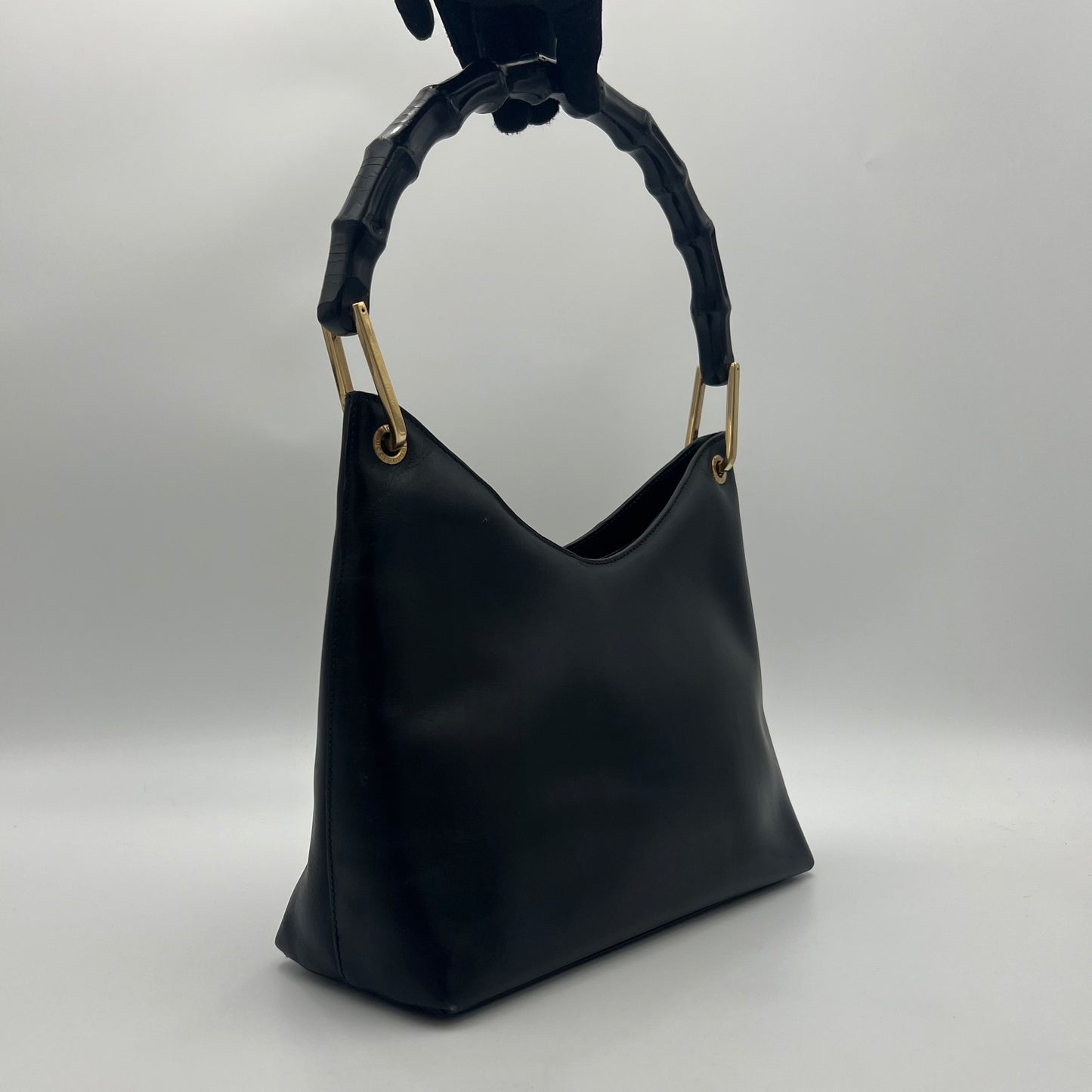 Gucci Black Leather Bamboo Shoulder Bag