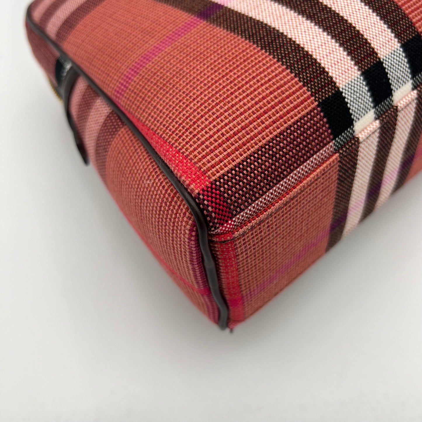 Burberry Pink Nova Check Canvas and Brown Leather Shoulder Bag