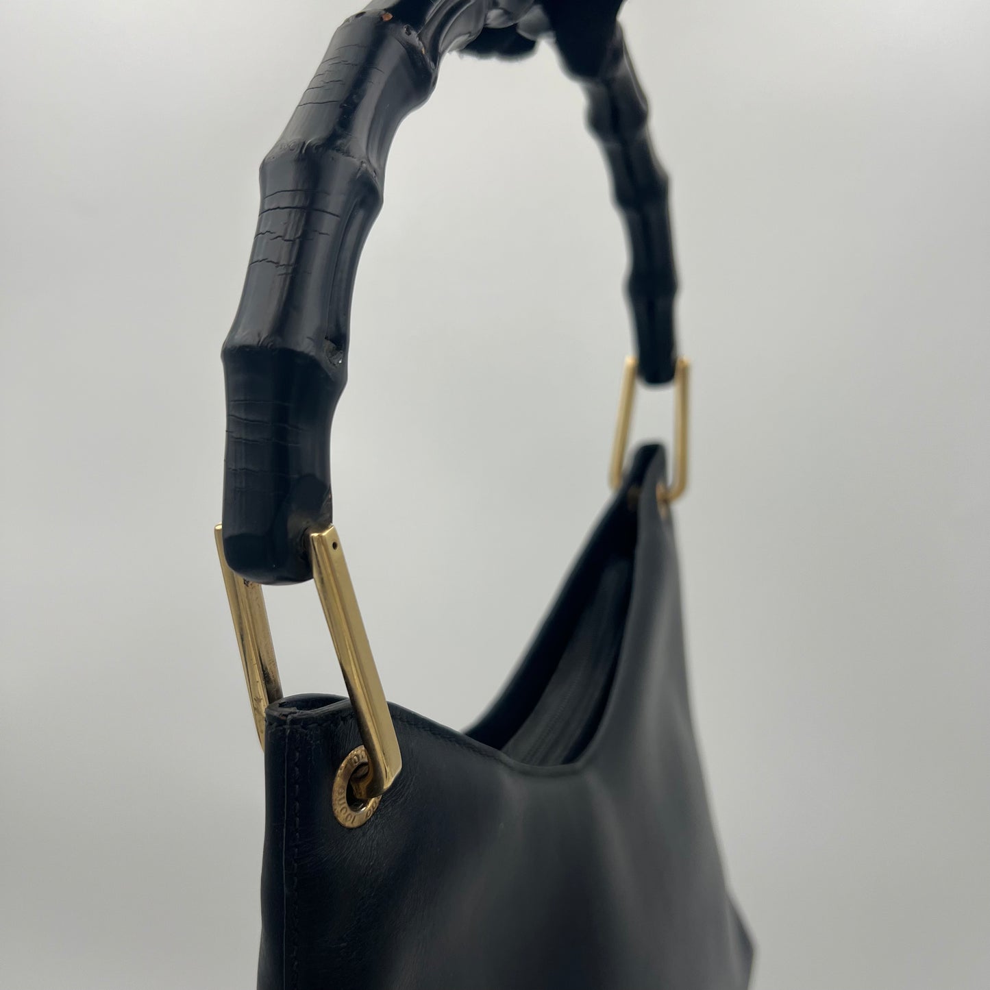 Gucci Black Leather Bamboo Shoulder Bag